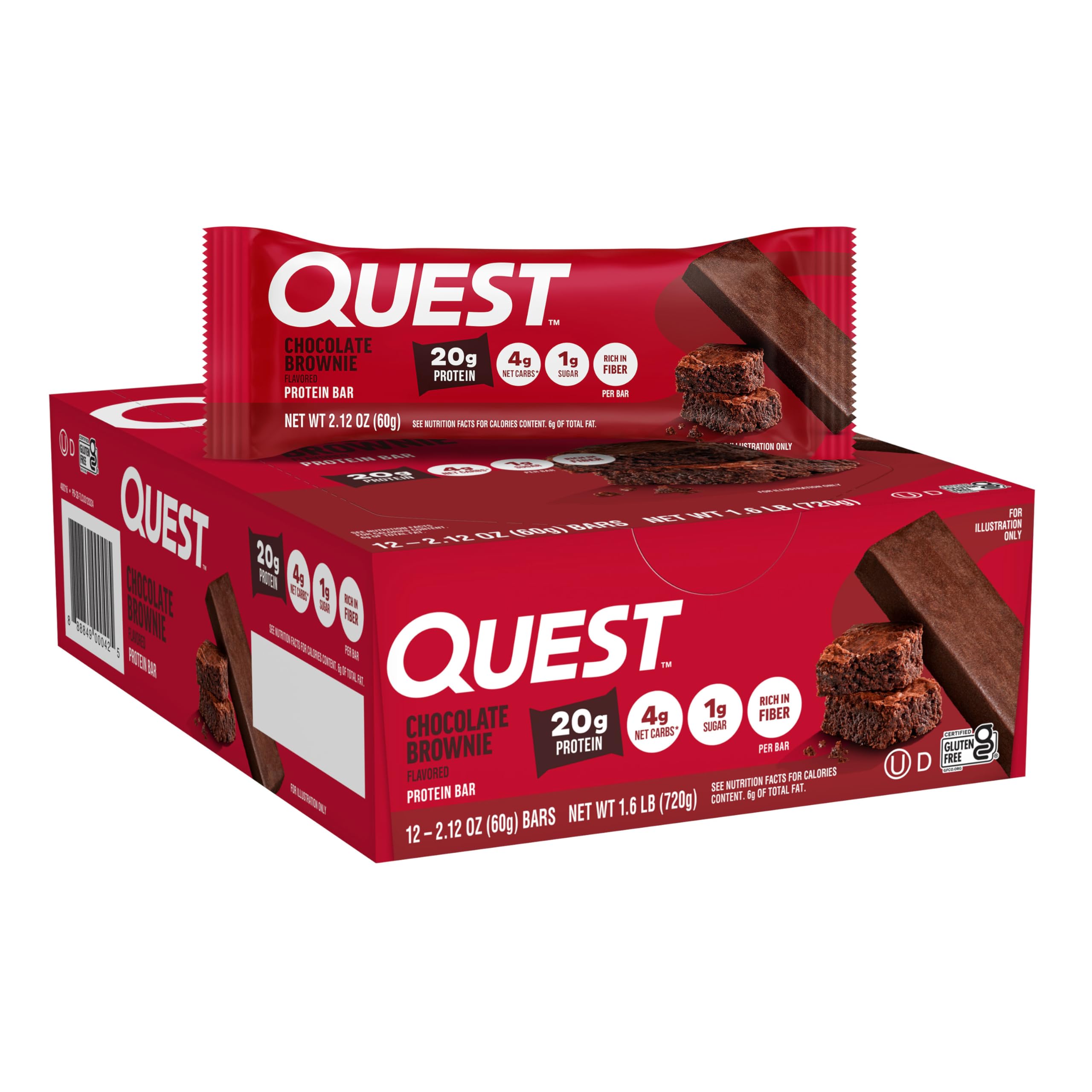 Buy now Quest Nutrition Chocolate Brownie Protein Bar, 20g Protein, 1g Sugar, 4g Net Carb, High Fiber, Gluten Free, 12 Count at indiglob india