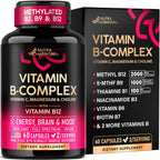 Vitamin B Complex for Men & Women - Full B-Complex & Vitamin B12 - 60 Caps | B1, B2, B3, B5, B6, B7, B9, B12 with Vitamin C, Magnesium, Choline, Inositol - Energy, Brain & Mood Support Supplement