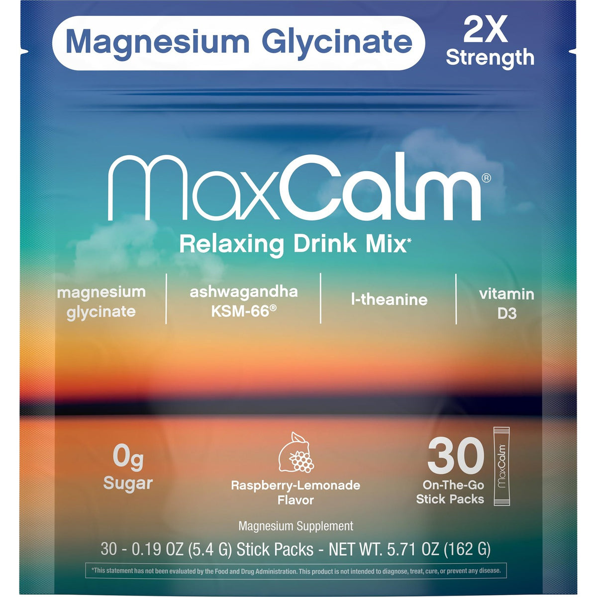 Relaxing Drink Mix | Raspberry-Lemonade Flavor | Magnesium & KSM-66 Ashwagandha Supplement | Supports Relaxation | 30 Single-Serve Packets