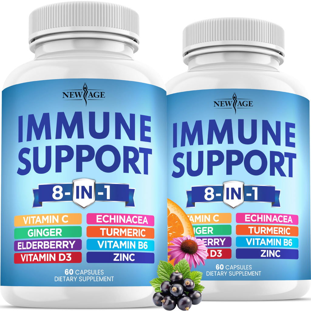 8 in 1 Immune Support Booster Supplement with Echinacea, Vitamin C and Zinc 50mg, Vitamin D 5000 IU, Turmeric Curcumin & Ginger, B6, Elderberry (8 in 1 Capsules (Pack of 3))