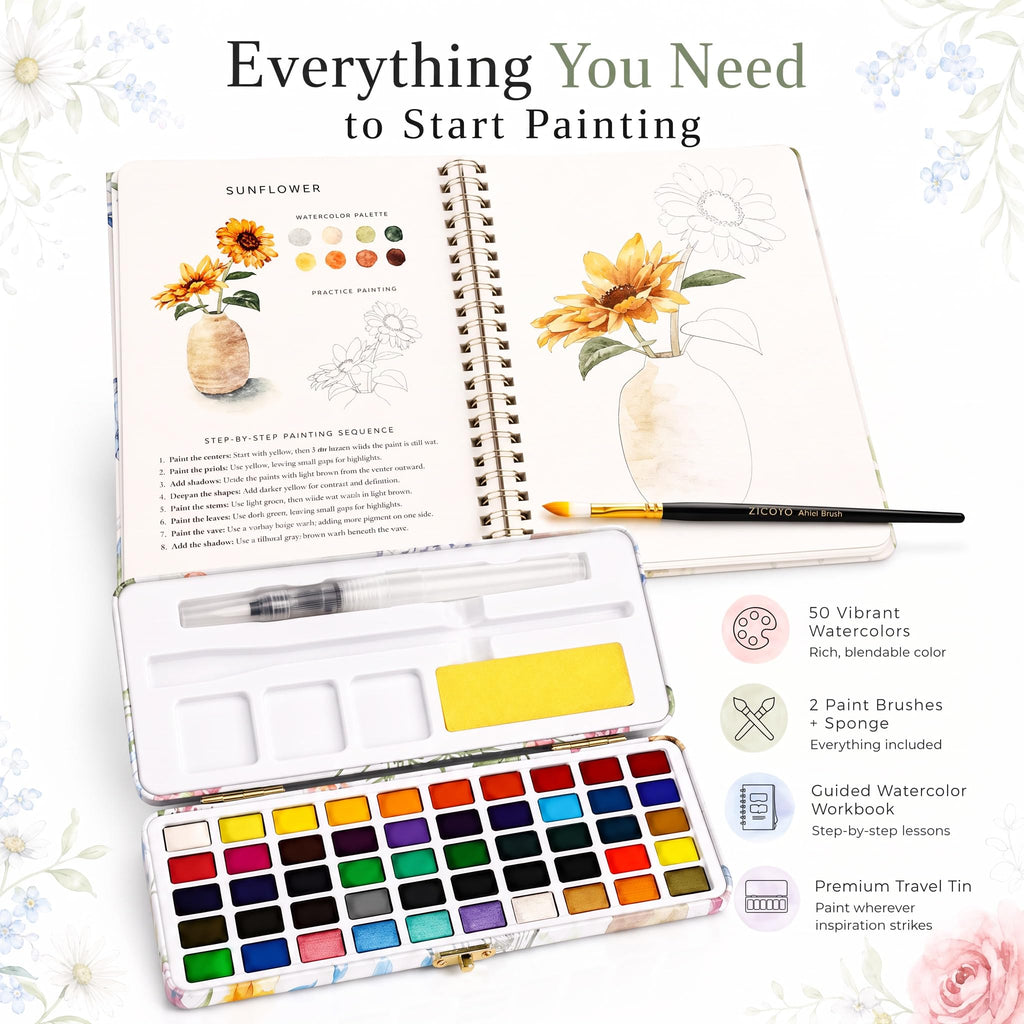 Beautiful Watercolor Workbook Paint Set for Beginners - Palette Kit