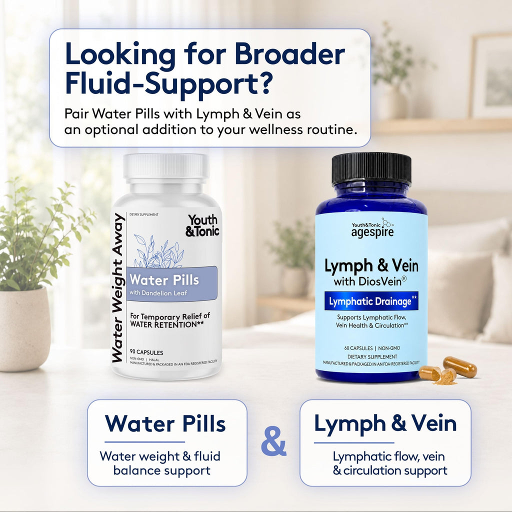 Youth & Tonic Natural Water Pills Weight Loss Women, Men, Water Retention