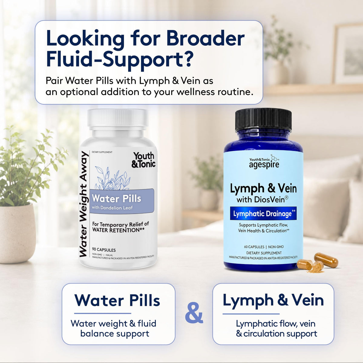 Youth & Tonic Natural Water Pills Weight Loss Women, Men, Water Retention