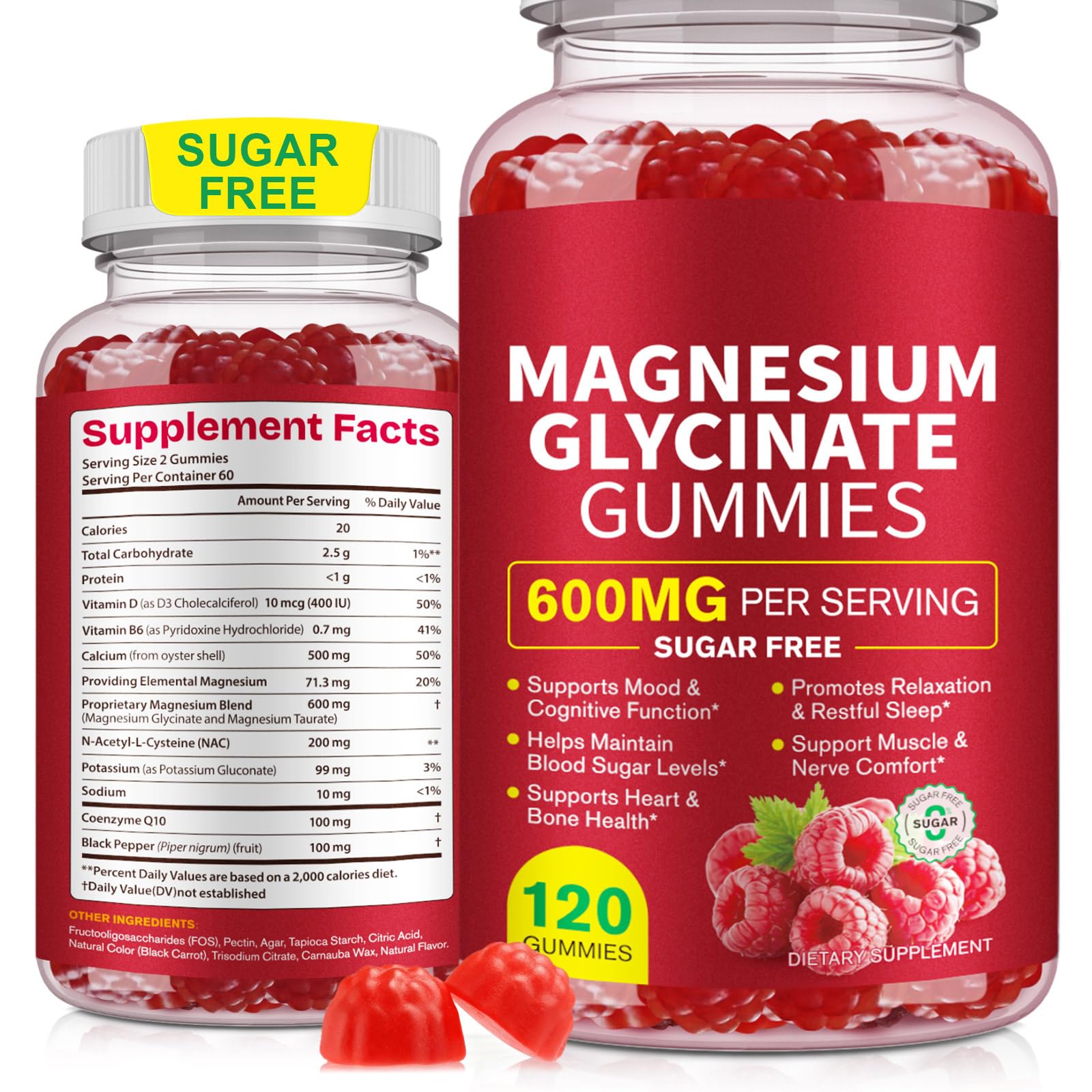 120 Count Magnesium Glycinate Gummies 600mg for Adults, Sugar Free | Supports Relaxation, Magnesium Glycinate Chewable, Non-GMO