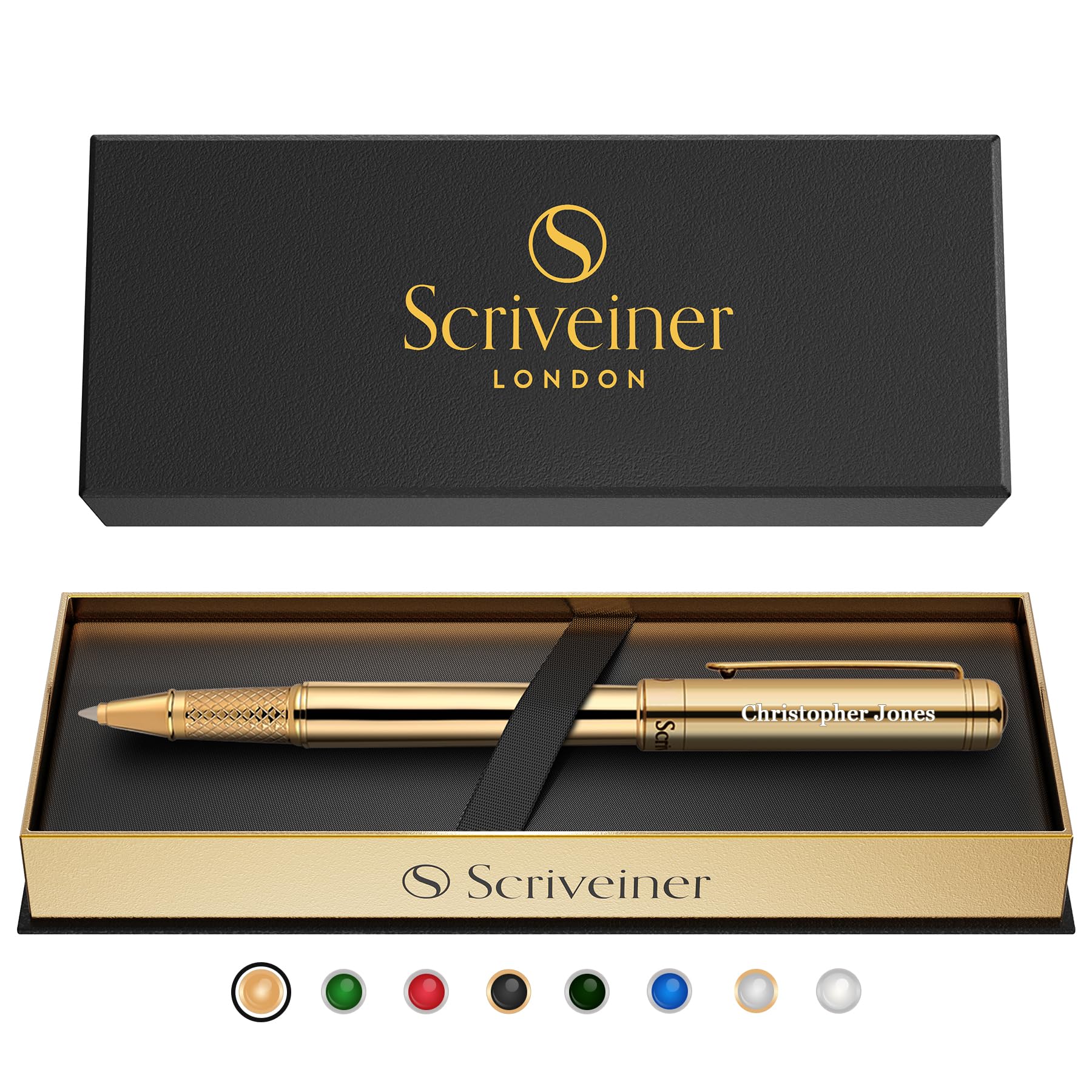 Buy now Scriveiner Black Lacquer Rollerball Pen - Stunning Luxury Pen, Real Gold Plating, Schmidt Ink Refill, Best Roller Ball Gift Set for Men & Women, Professional, Executive Office, Nice Pens Gold (Personalized) at indiglob india