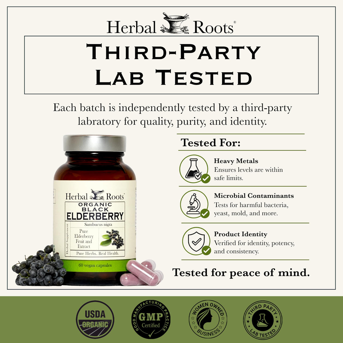 Herbal Roots Organic Black Elderberry Capsules - Max Strength - USDA Certified Organic - Immune Support - 60 Vegan Capsules