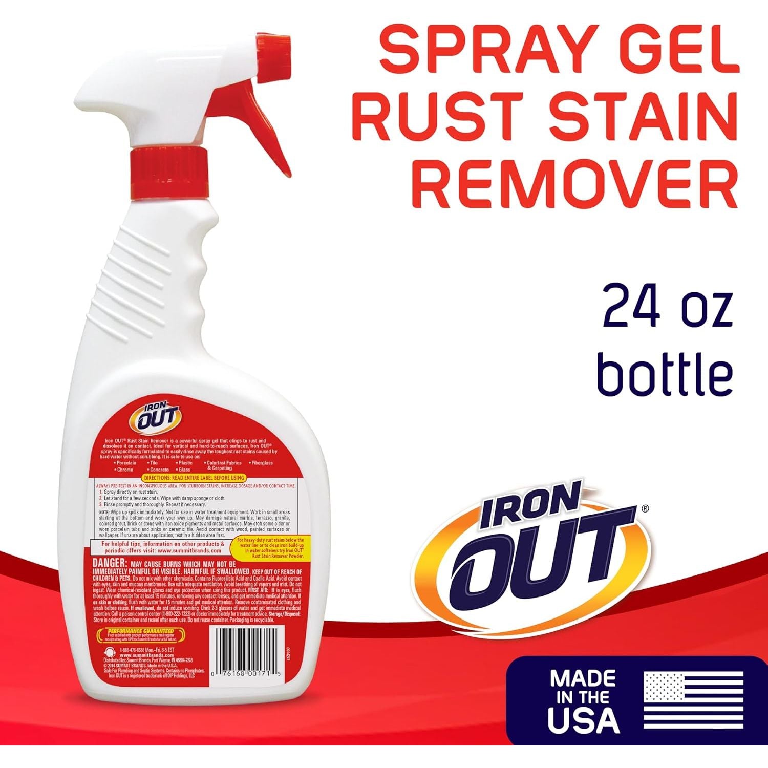 Buy now Iron OUT Rust Stain Remover Spray Gel, Remove Rust Stains in Bathrooms, Kitchens, Laundry, and Outdoors, Made in the USA, 24 Ounces at indiglob india