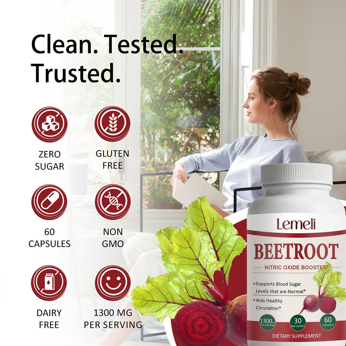 Morvyn Lemeli Beetroot 1300mg,Beet Root Capsules, 60 Capsules