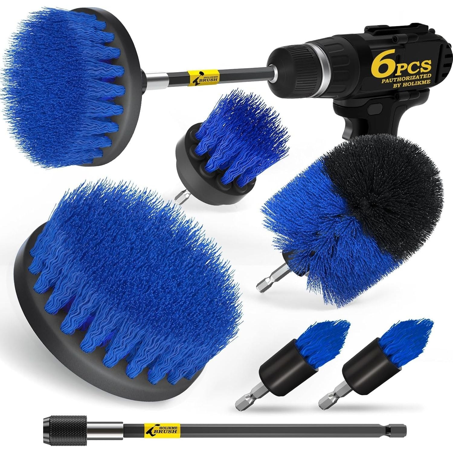 Buy now Holikme 6Pack Drill Brush Power Scrubber Cleaning Brush Extended Long Attachment Set All Purpose Drill Scrub Brushes Kit for Grout, Floor, Tub, Shower, Tile, Bathroom and Kitchen Surface，Yellow Blue at indiglob india