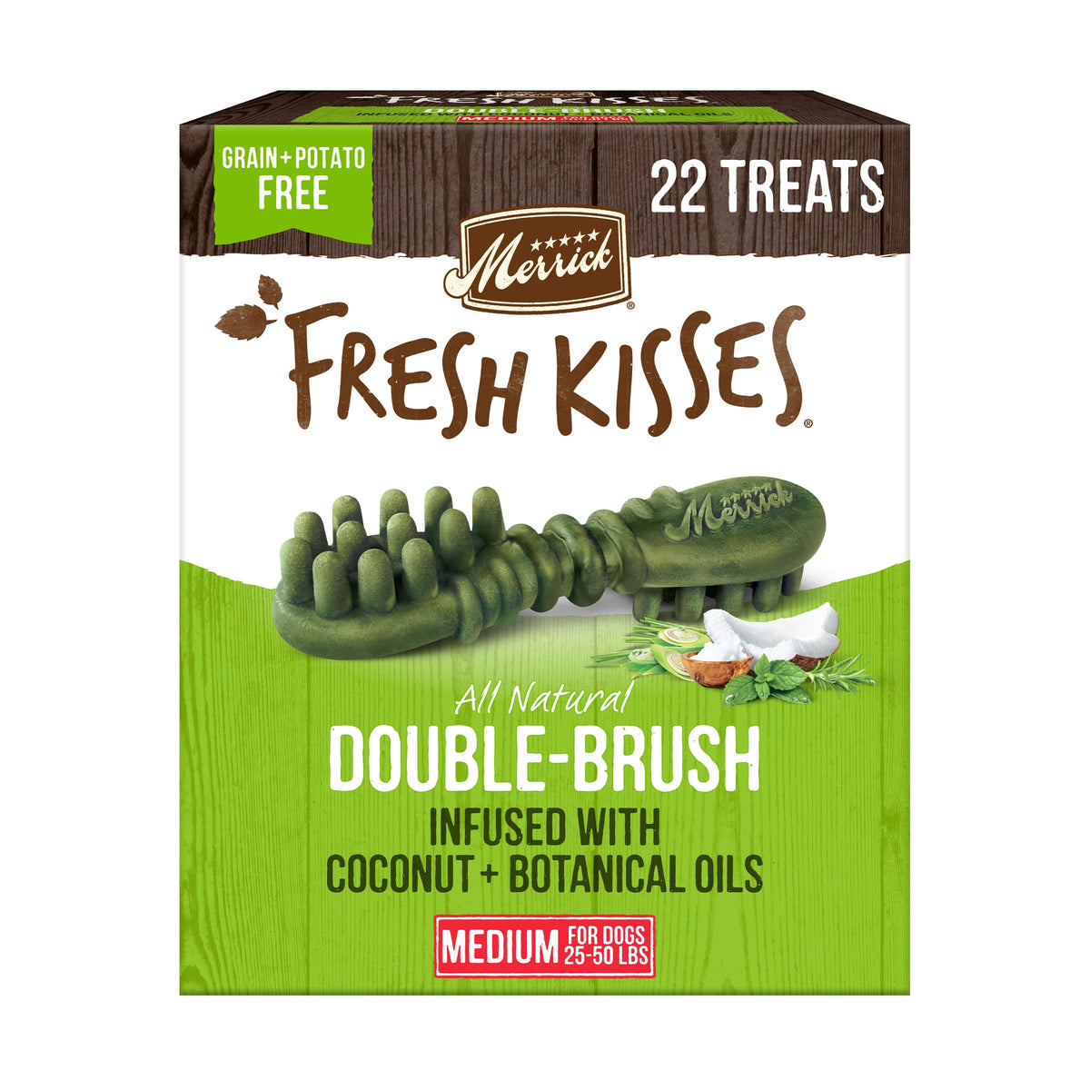 Merrick Fresh Kisses Natural Dental Chews Infused With Coconut And Botanical Oils For Medium Dogs 25-50 Lbs - 22 ct. Box