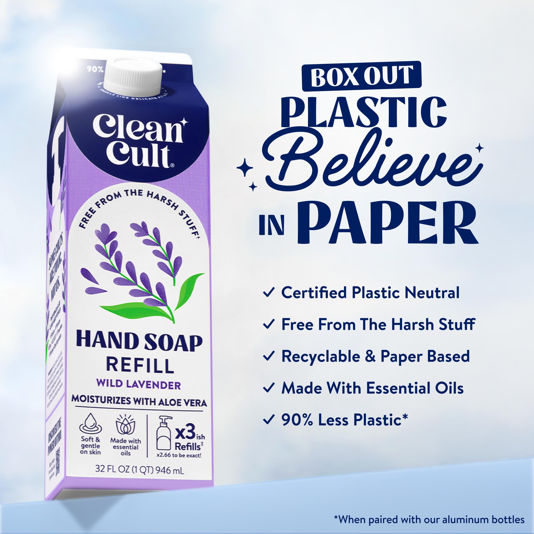 Buy now Cleancult Liquid Hand Soap Refills - Moisturizes Dry & Sensitive Skin - Made with Aloe Vera & Lavender Essential Oils - Wild Lavender - Eco Friendly - Paper-Based Packaging - 32 oz/2 Pack at indiglob india