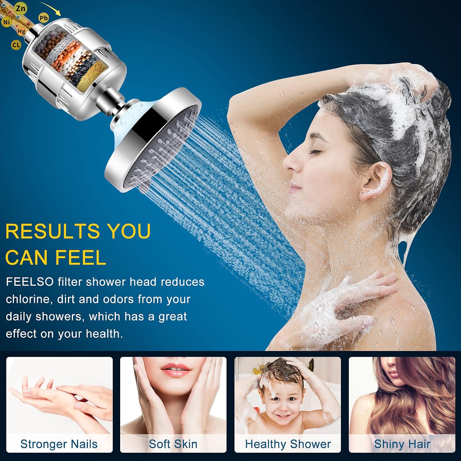 Buy now FEELSO Shower Head and 15 Stage Shower Filter Combo, High Pressure 5 Spray Settings Filtered Showerhead with Water Softener Filter Cartridge for Hard Water Remove Chlorine and Harmful Substances at indiglob india