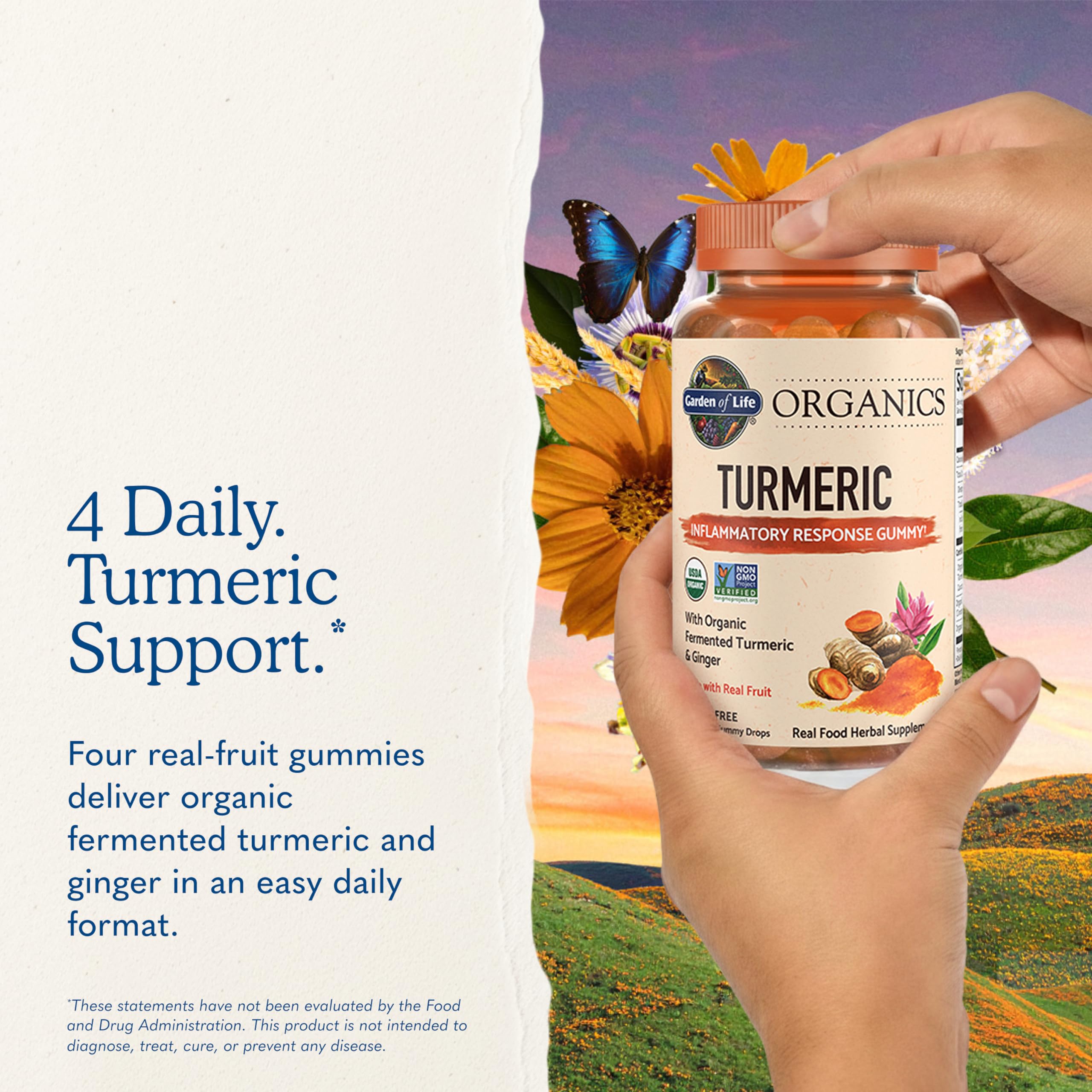 Garden of Life Organics Turmeric Inflammatory Response Gummy - 120 Real Fruit Gummies for Kids & Adults, 50Mg Curcumin (95% Curcuminoids), No Added Sugar, Organic, Non-GMO, Vegan & Gluten Free