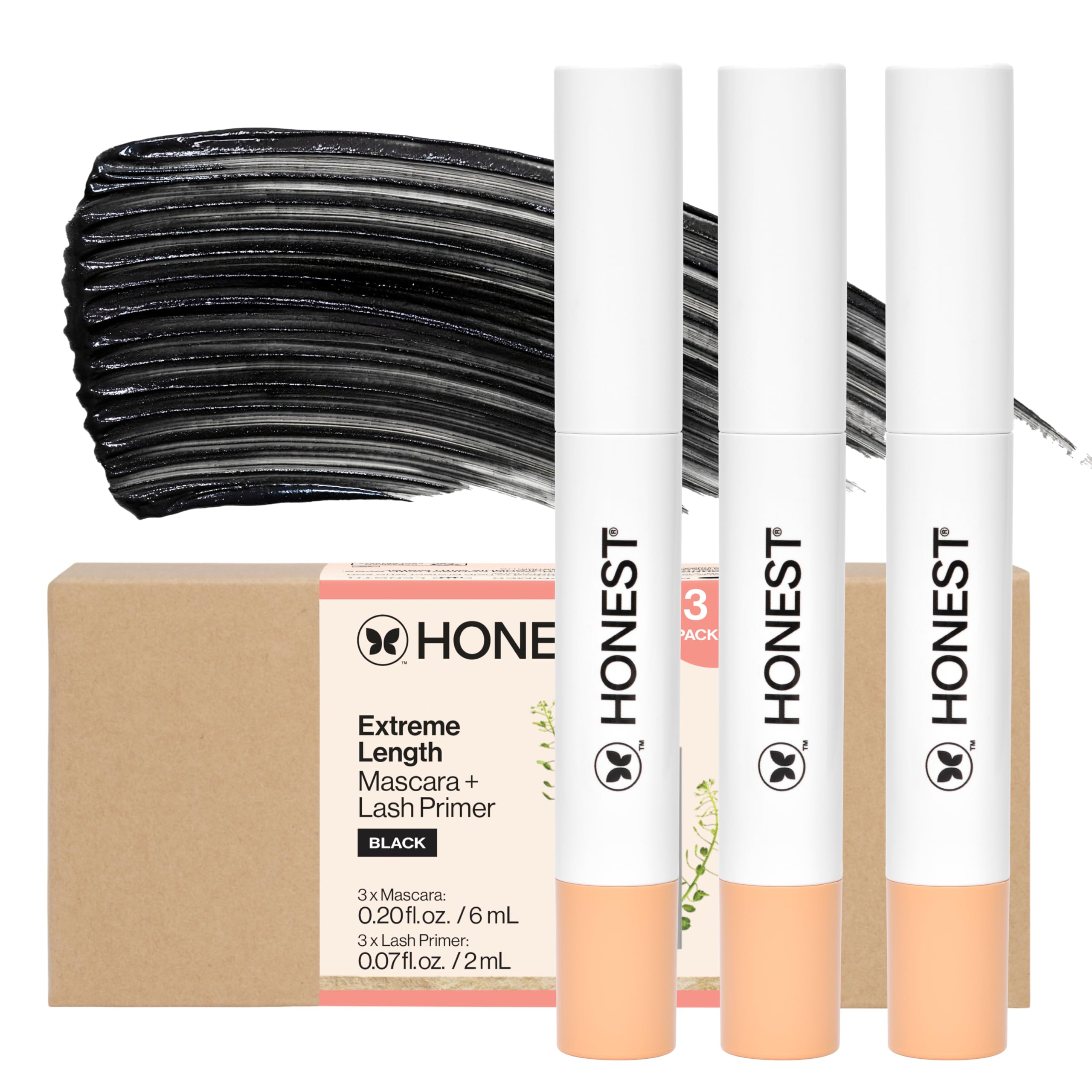 Honest Beauty 2-in-1 Extreme Length Clean Mascara, Primer, Black, .27 fl oz