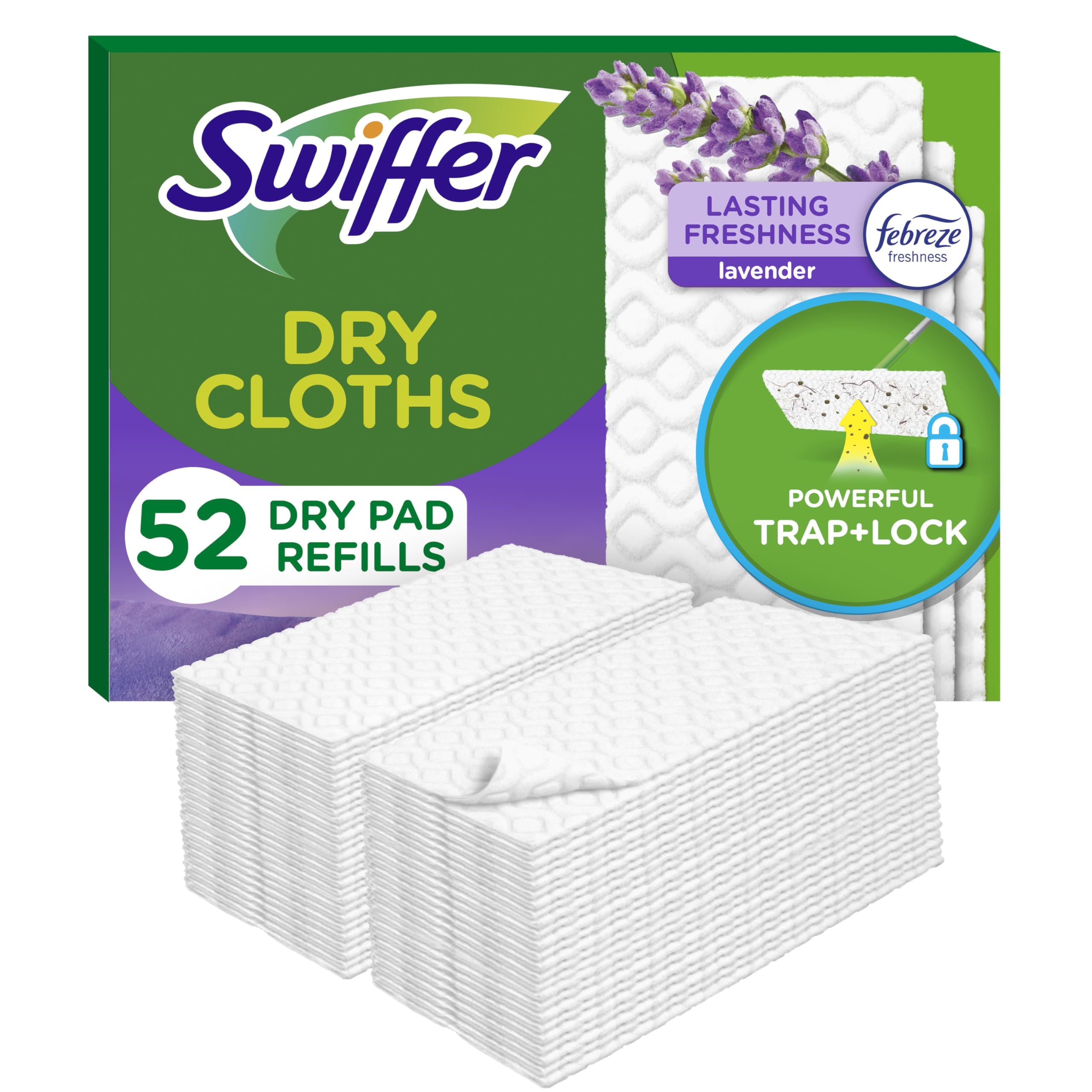 Buy now Swiffer Sweeper Dry Sweeping Pad, Multi Surface Refills for Dusters Floor Mop, with Febreze Lavender, 32 count Lavender 52 Count (Pack of 1) at indiglob india