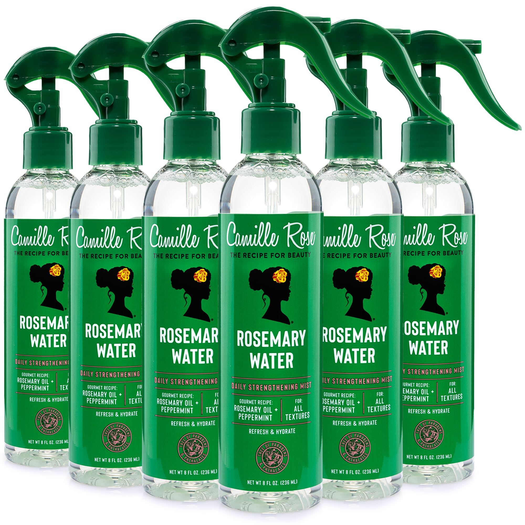 Camille Rose Rosemary Water Strengthening Hair Mist, 2-Pack, 8 Oz Ea | Daily Rosemary Water Mist with Peppermint & Aloe Vera to Strengthen, Hydrate & Refresh Hair and Scalp