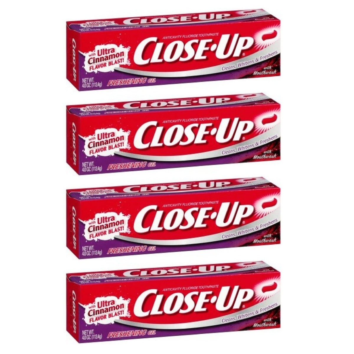 Close-Up Fluoride Toothpaste, Freshening Red Gel 4 oz (Pack of 4)