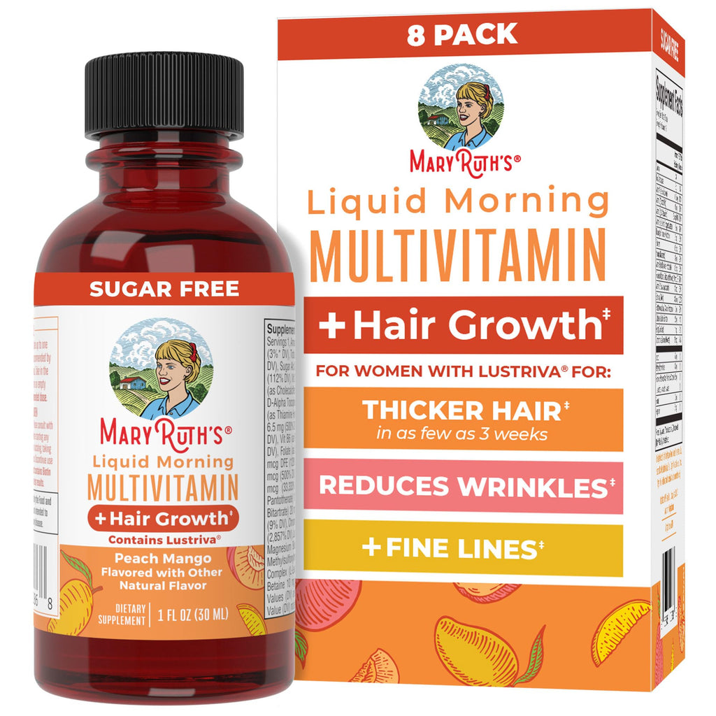 MARYRUTH'S Liquid Multivitamin + Hair Growth, Clinically Thicker Hair, 15oz | Clinically Tested in Women for Thicker Hair & Facial Wrinkles, Biotin 10000mcg, Lustriva Hair Growth Supplements, Skin Care