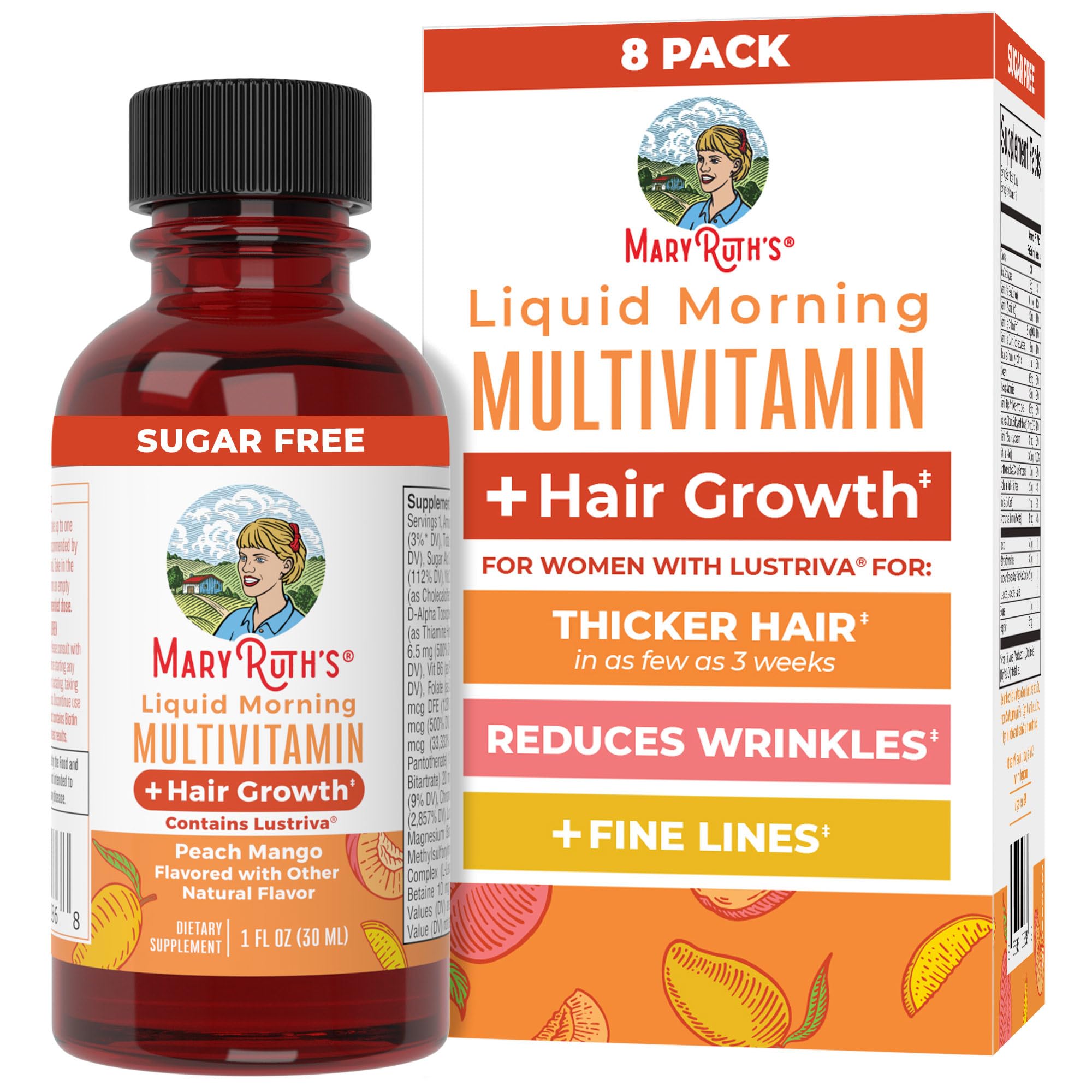 MARYRUTH'S Liquid Multivitamin + Hair Growth, Clinically Thicker Hair, 15oz | Clinically Tested in Women for Thicker Hair & Facial Wrinkles, Biotin 10000mcg, Lustriva Hair Growth Supplements, Skin Care