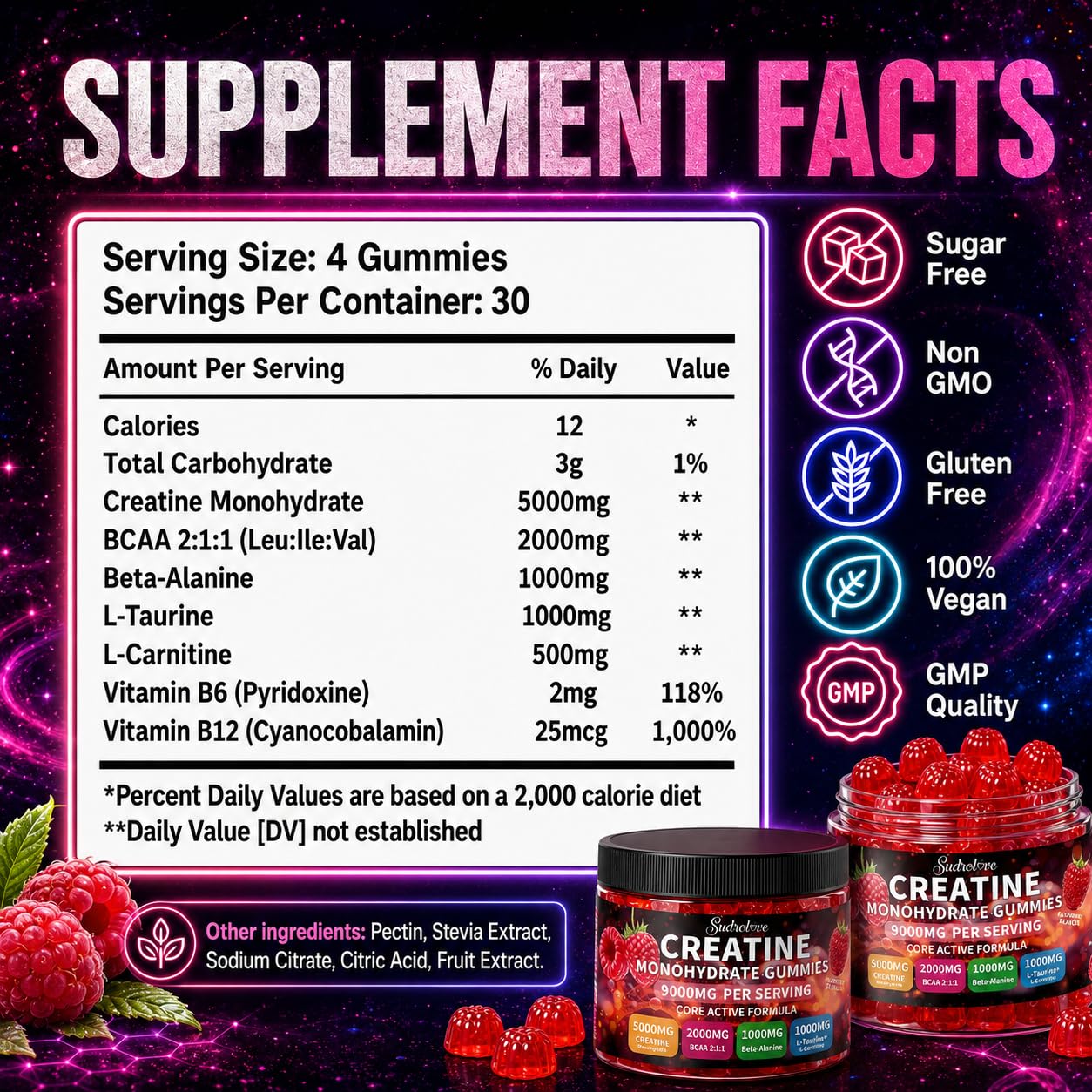 Creatine Monohydrate Gummies 5000mg for Women & Men,120 Count | Blended BCAA, Beta-Alanine, L-Taurine & L-Carnitine Plus B6 B12,Chewable Pre-Workout, Boost Stamina,Ease Muscle Soreness