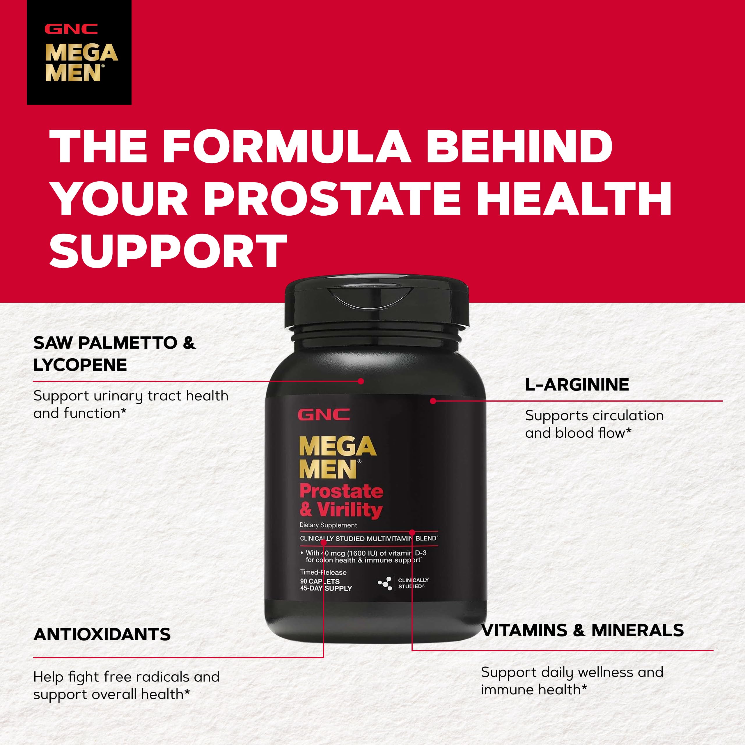 GNC Mega Men Prostate & Virility Multivitamin for Men, 90 Count | Supports Prostate, Sexual, and Colon Health, Made with an Arginine and Herb Blend, Advanced Antioxidant Formula
