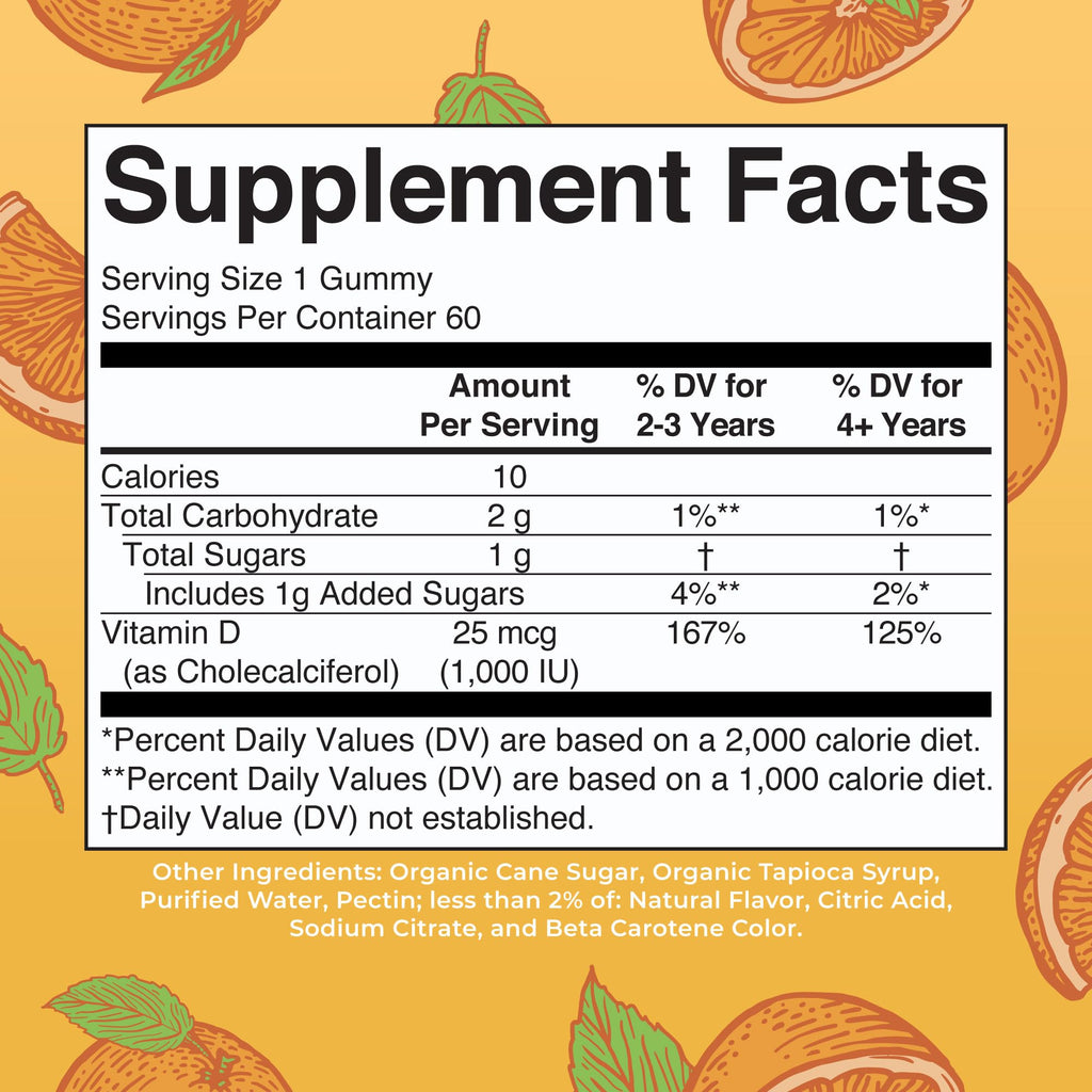 MARYRUTH'S Vitamin D3 Gummies, Adults & Kids Vitamin D, 60 Servings, Vegan | 2 Month Supply, Immune Support Supplement, 1000IU for Bone Health & Muscle Function, Vegan, Non-GMO, Gluten Free, 60 Count