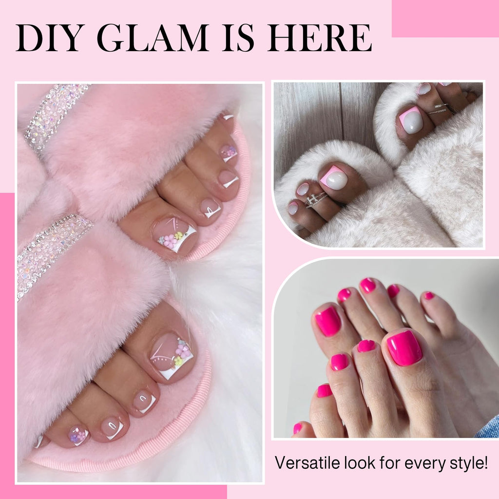 Luckyfairy Square Toe Nail Tips, 504Pcs 15 Sizes Full Cover Press On Toenails for Women, Long Wider Pre-etched Double Matte Fake Toenails for Big Toe Nail Extensions Home DIY Salon Soak Off