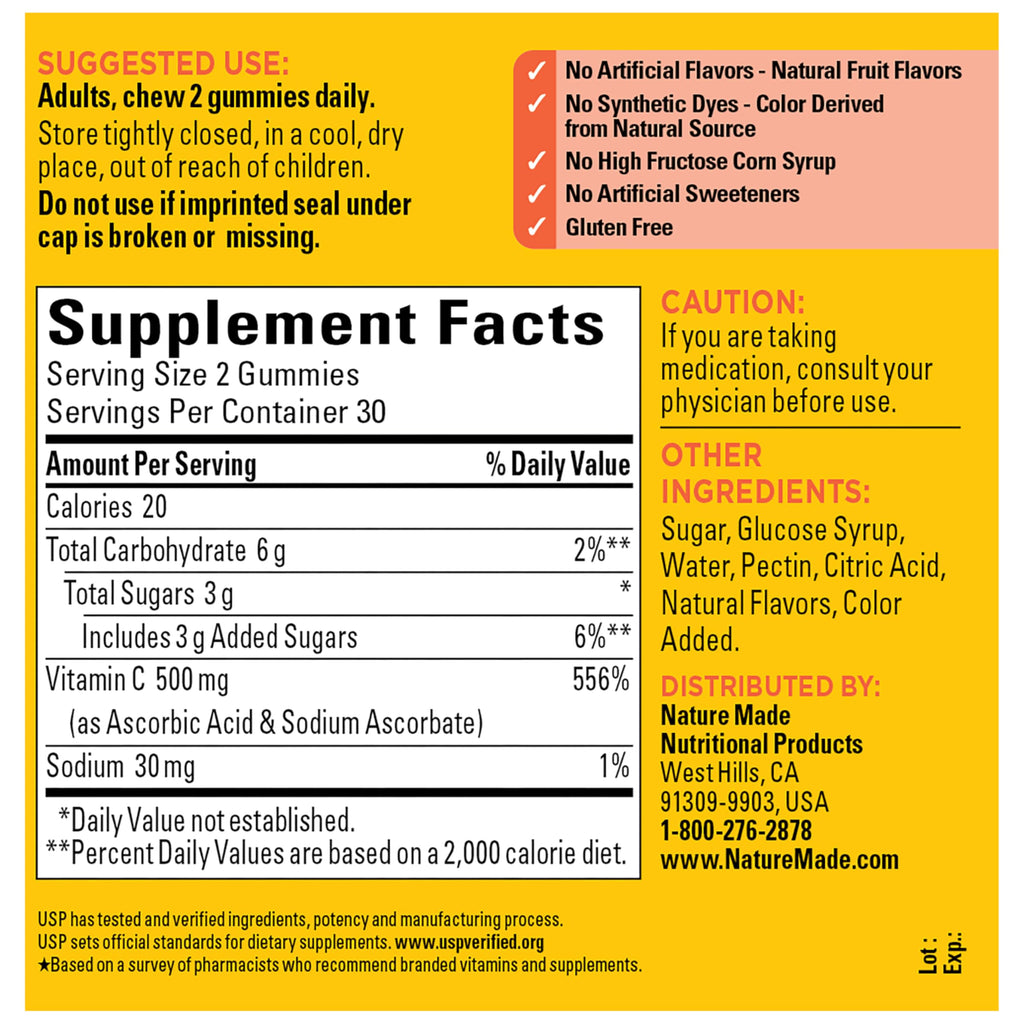 Nature Made Extra Strength Dosage Vitamin C 500mg per Serving, 60 Gummies | Adult Vitamin C Immune Support Gummies, For Daily Immune Support and Antioxidant Support, Tangerine Flavor, 30 Day Supply