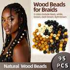 95 Pcs Wood Hair Beads for Braids & Dreadlocks, 12X11mm Natural Wooden Beads Hair Accessories for Braiding & DIY Crafts