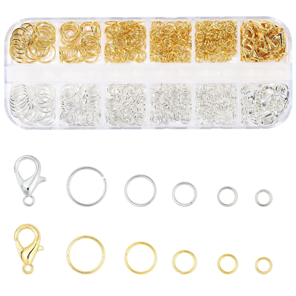 5 Sizes Silver and Gold Open Jump Rings, 500PCS O Rings and Lobster Clasps, Small and Large Jump Rings for Jewelry Making and Keychains