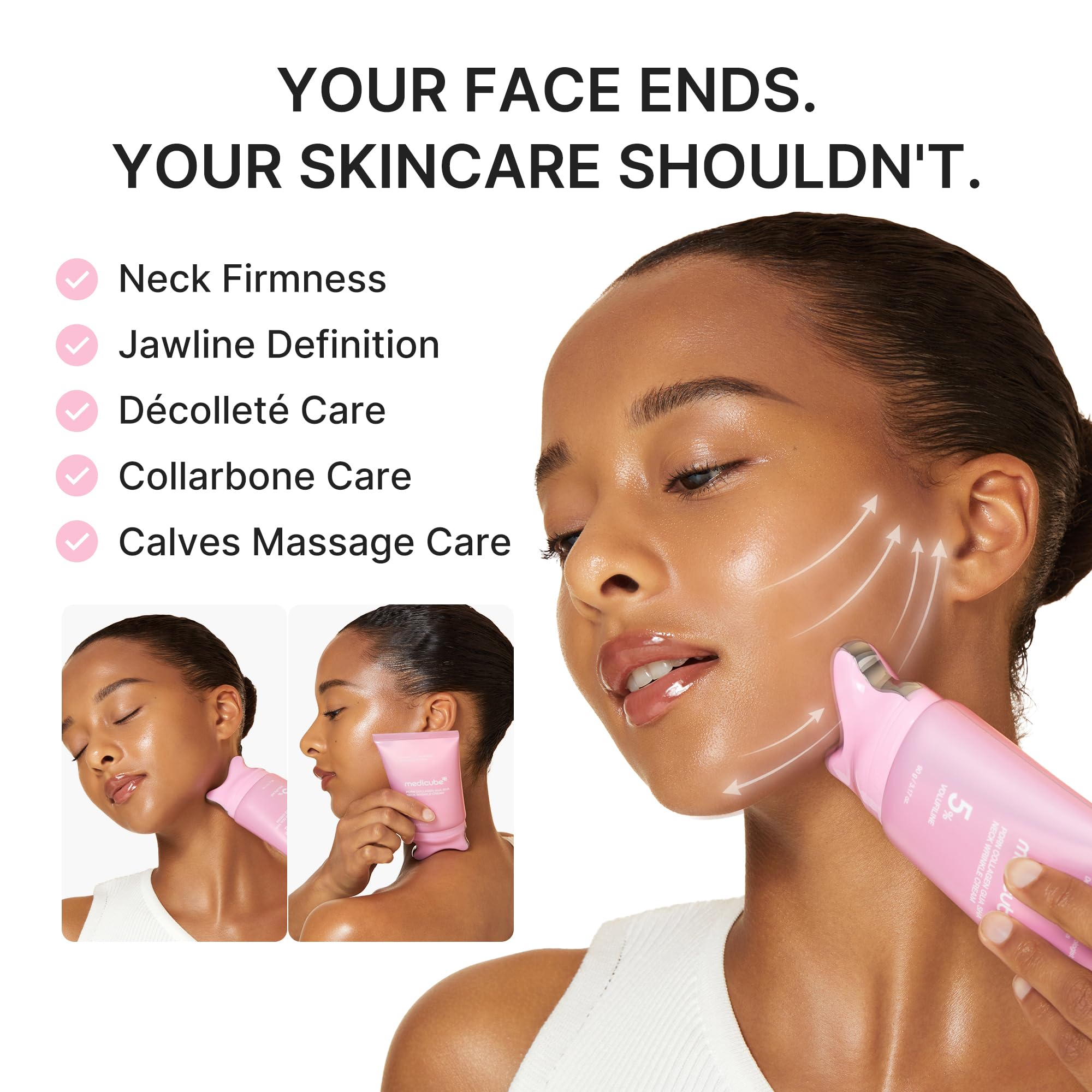 medicube PDRN Collagen Gua Sha Neck Wrinkle Cream - Firming, Contour Care | Built-In Gua Sha Massager with Volufiline 5% - For the Look of Fine Lines, Jawline, Neck, Décolleté, Korean Skincare, 3.17 oz