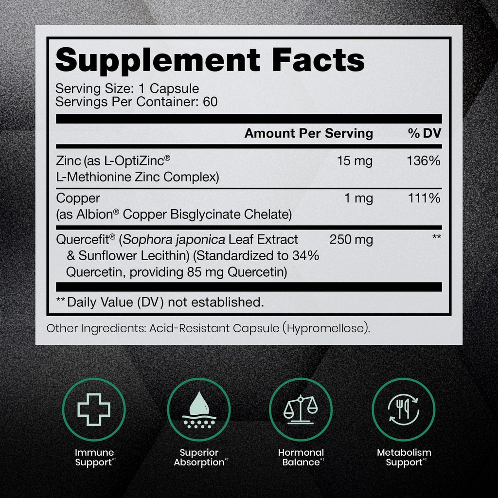 Zinc Defense, Quercetin & Copper, Zinc 15mg, 60 Servings