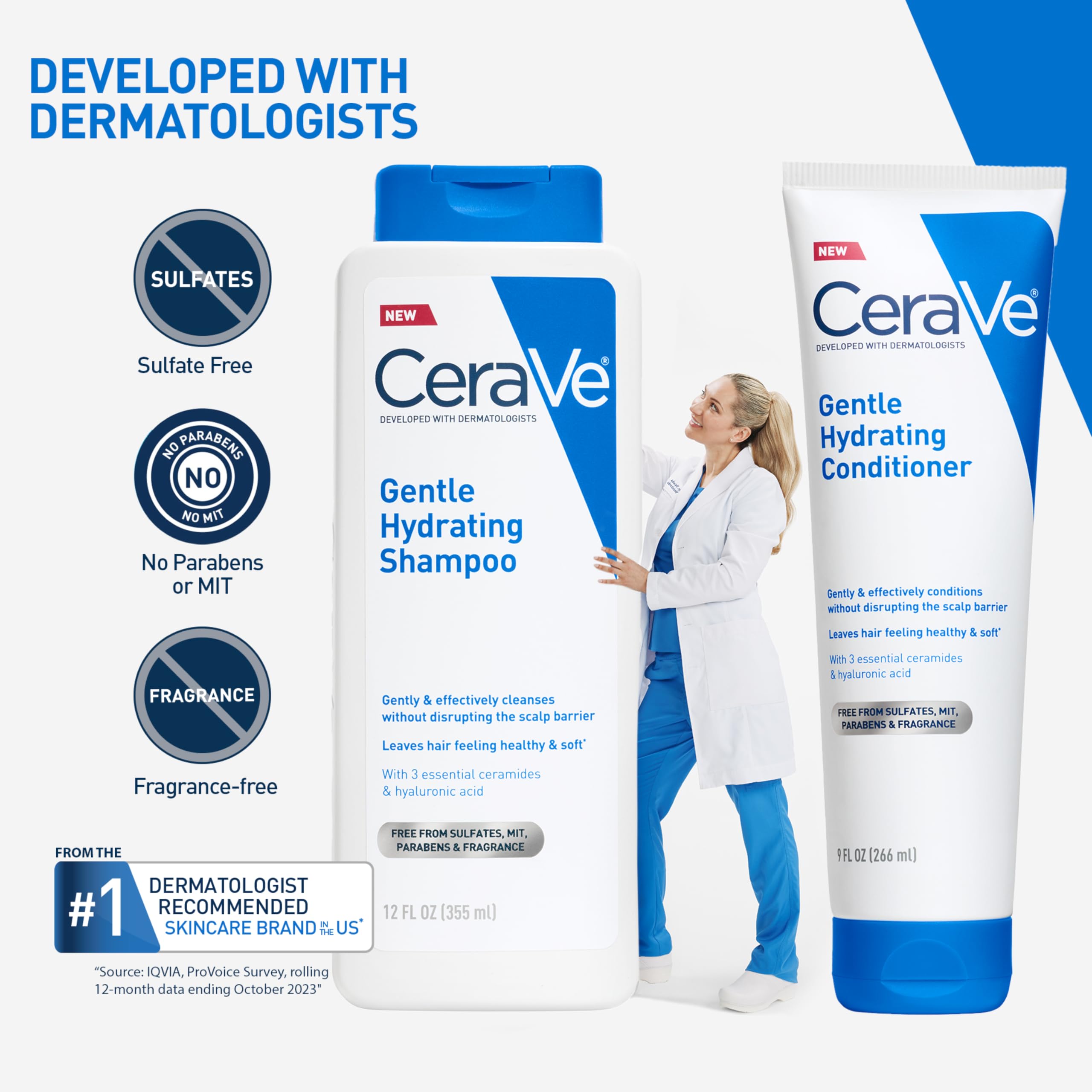 CeraVe Gentle Hydrating Shampoo with Hyaluronic Acid for Hair & Scalp, 12oz | Leaves Hair and Scalp Soft and Healthy-Looking with Ceramides, Niacinamide and A Color Safe Formula