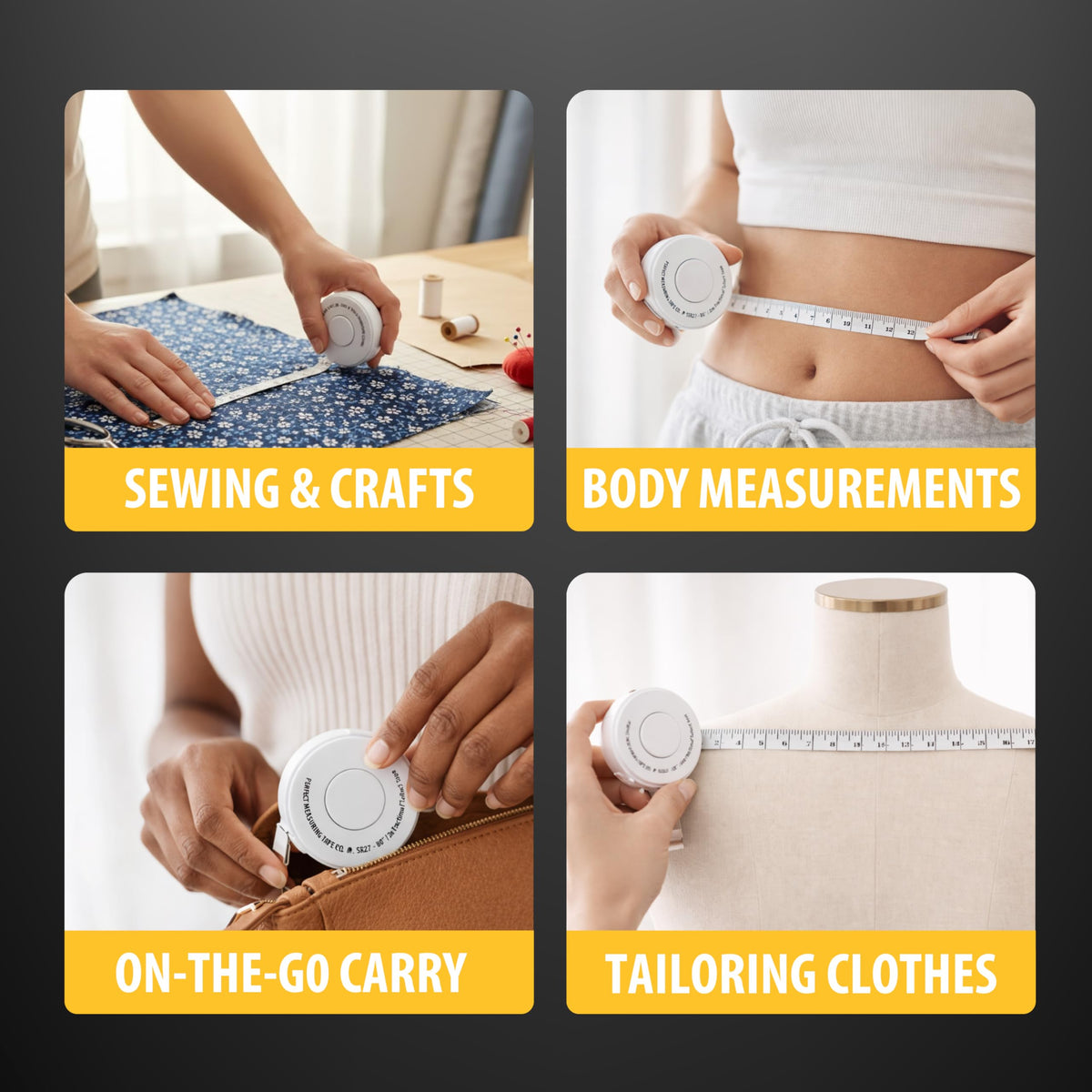 Perfect Measuring Tape - Premium Retractable Tailor’s Tape Measure & Crafters Tape – 80″ / 2m - Pocket Sized Fractional Inch & Metric Tape Measure for Fabric, Body, and Sewing Measurements