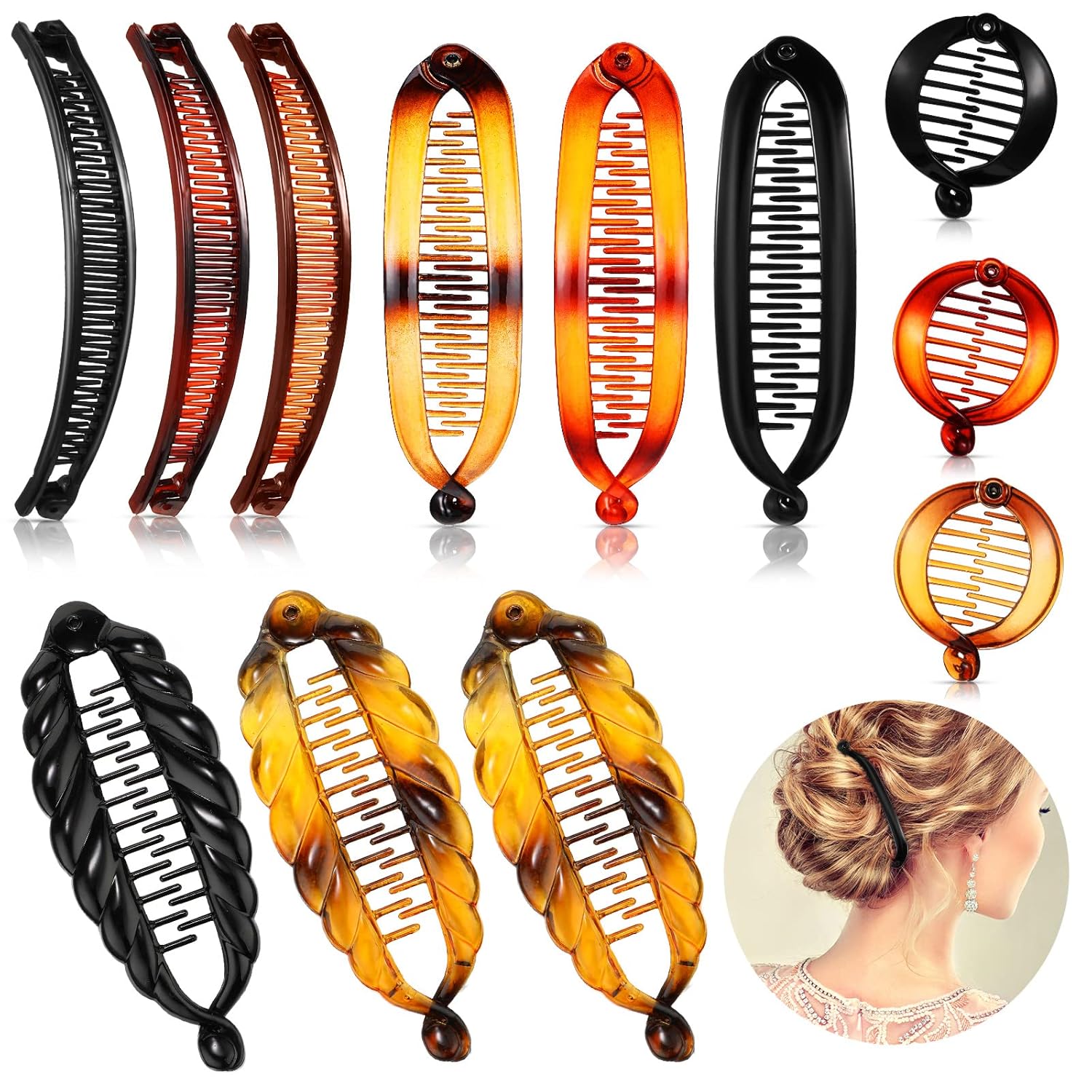 Buy now Chuangdi 12 Pcs Banana Hair Clips for Women Classic Clincher Double Combs Large Fishtail Hair Clip Banana Ponytail Holder, 4 Styles(Tortoiseshell Color, White, Clear, Black) Black, Yellow Tortoiseshell, Red Tortoiseshell, Dark Coffee at indiglob india