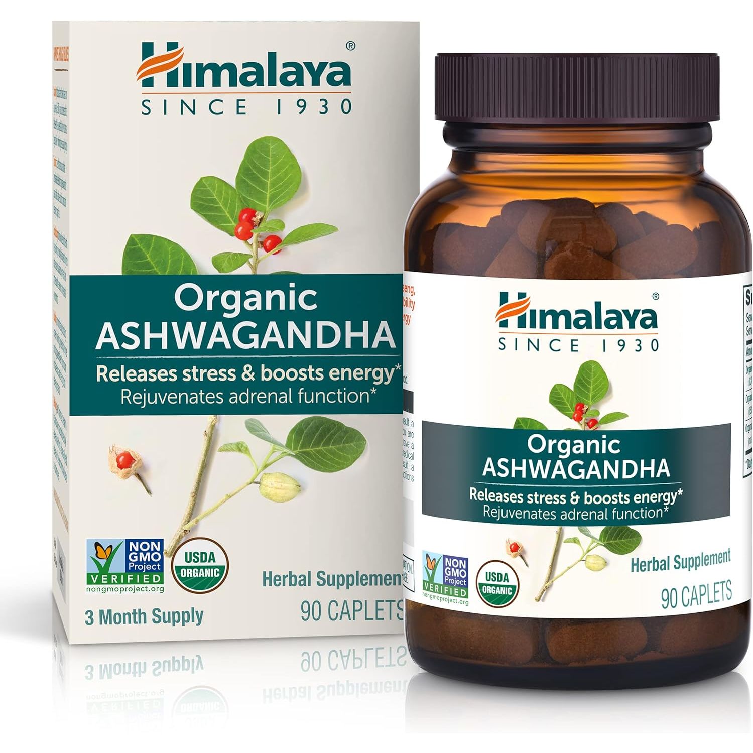 Buy now Himalaya Organic Ashwagandha, 60 Day Supply, Herbal Supplement for Stress Relief, Energy Support, Occasional Sleeplessness, Organic, Non-GMO, Vegan, Gluten Free, 670 mg, 60 Caplets 90 Count (Pack of 1) Capsules at indiglob india