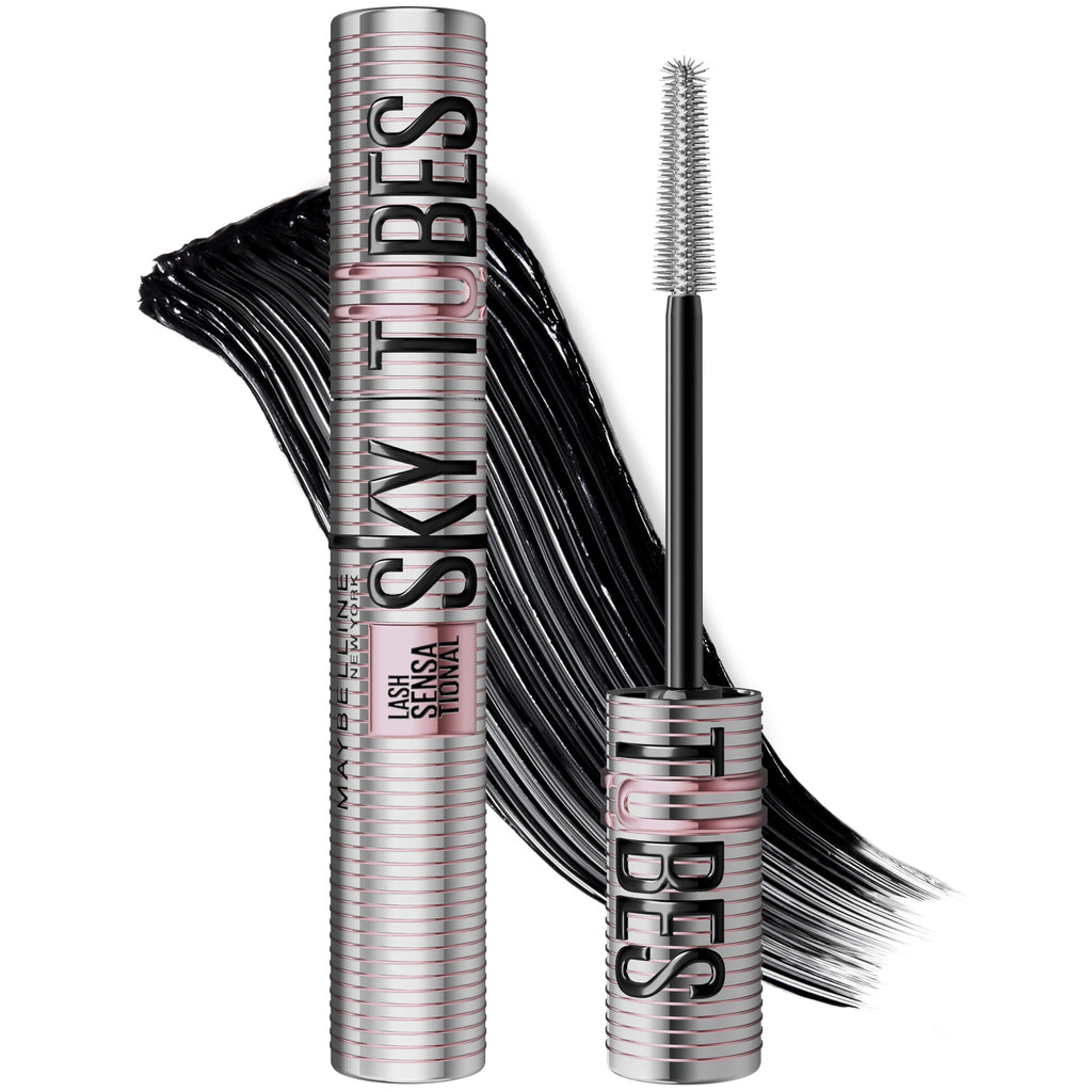 Maybelline Lash Sensational Sky Tubes Tubing Mascara, Extension-Like Lengthening Mascara, 24HR Eye Makeup with Shea Butter & Castor Oil, Very Black, 1 Count