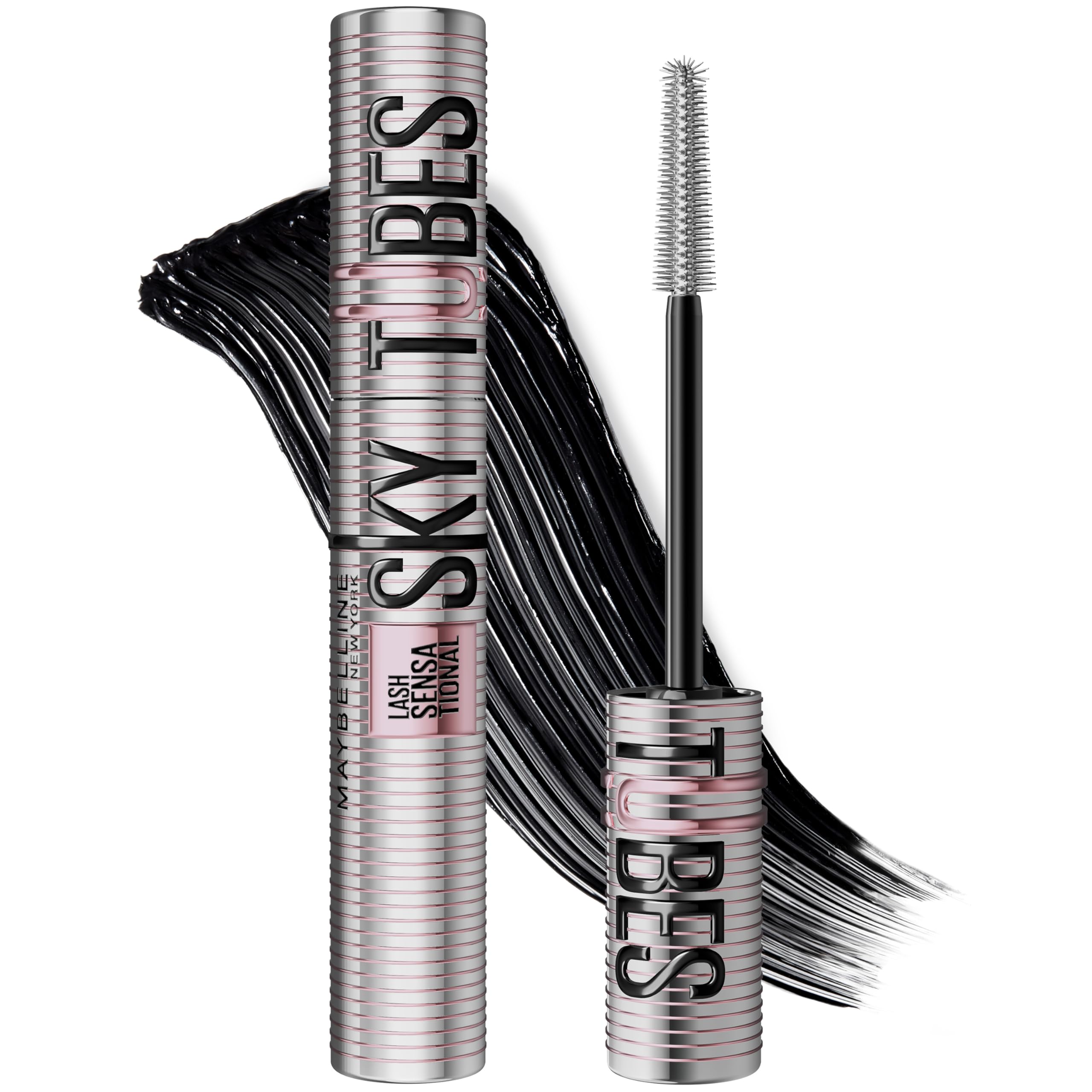 Maybelline Lash Sensational Sky Tubes Tubing Mascara, Extension-Like Lengthening Mascara, 24HR Eye Makeup with Shea Butter & Castor Oil, Very Black, 1 Count