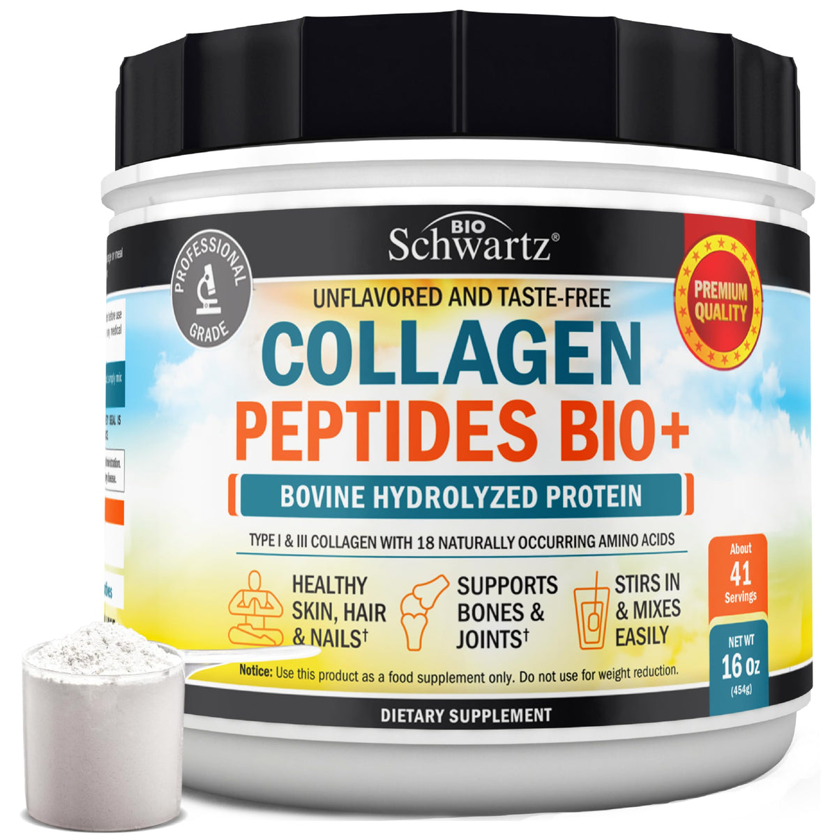 Collagen Peptides Powder for Women and Men, 16oz, 41 Servings, Unflavored