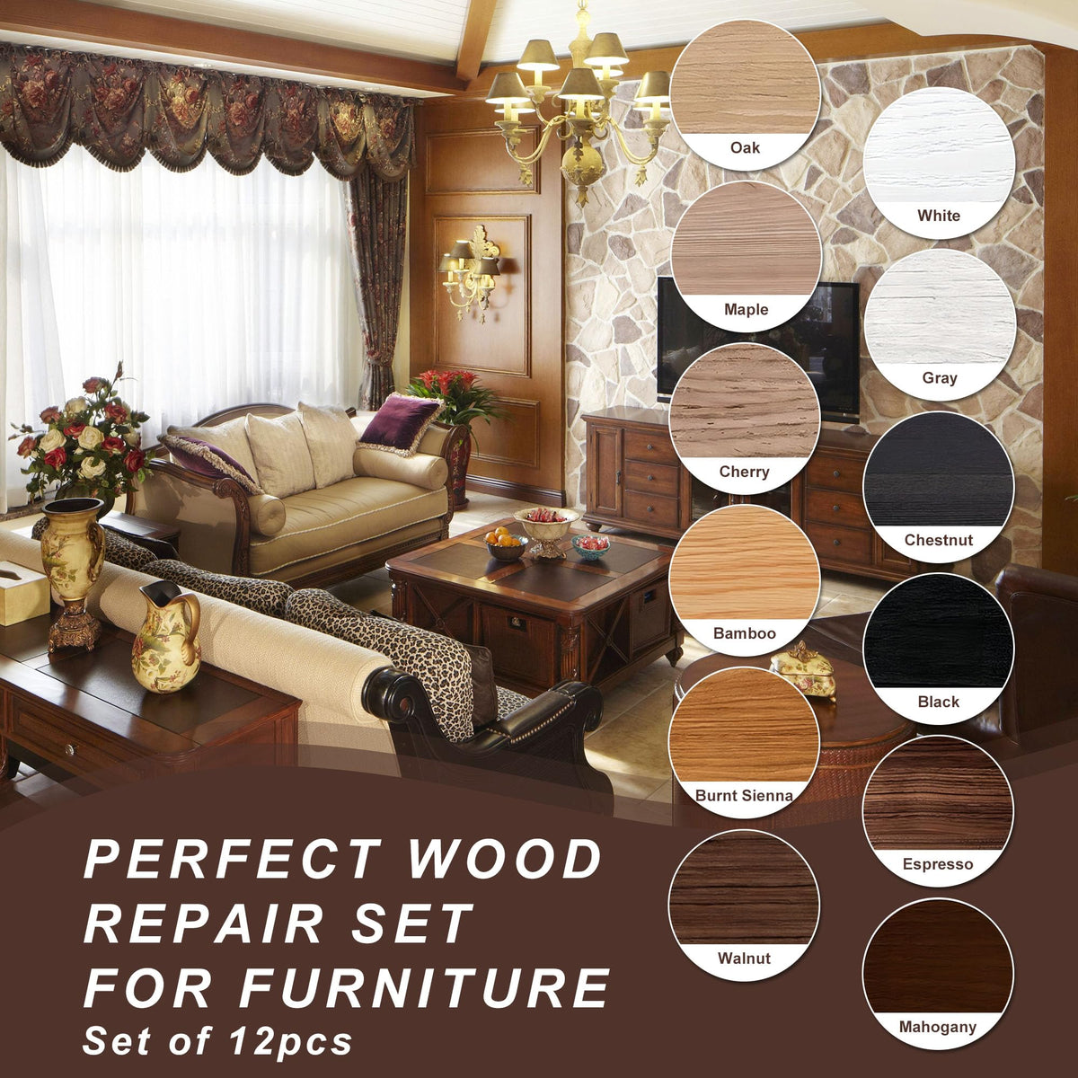 Hupeyna Wood Furniture Repair Kit, 12 Colors Wood Repair Kit, Wood Fillers