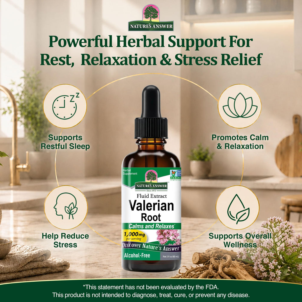 Natures Answer Valerian Root 1000 mg, 2 oz - Alcohol-Free Extract - Natural Sleep Aid - Stress Reliever - Promotes Restful Slumber