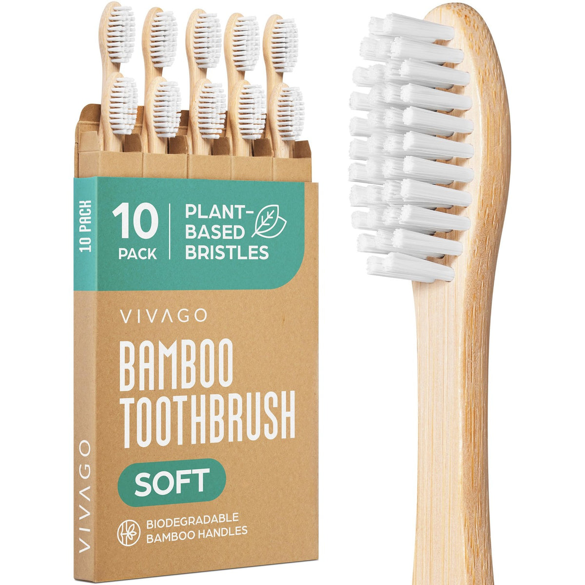 VIVAGO Bamboo Toothbrushes 10 Pack – Plant-Based Soft Bristles