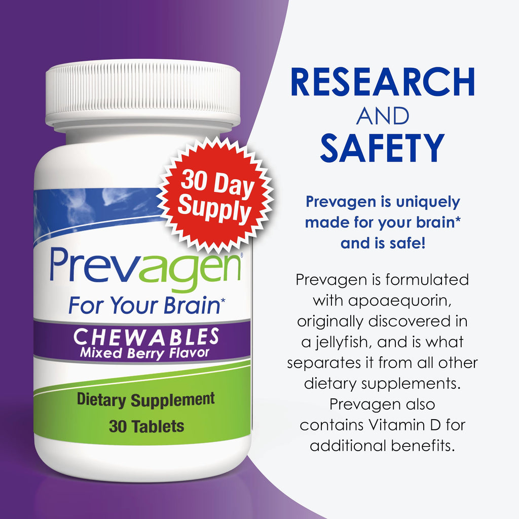 Prevagen Regular Strength Mixed Berry Chewables with Storage Box, 1-Pack | For Your Brain, 1 Month Supply, 10mg Apoaequorin, 50mcg Vitamin D3, 30 Tablets per Bottle