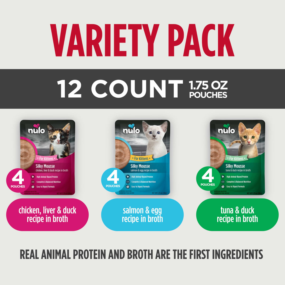 Nulo Wet Kitten Food, Silky Mousse, Variety Pack, 1.75 oz x 12