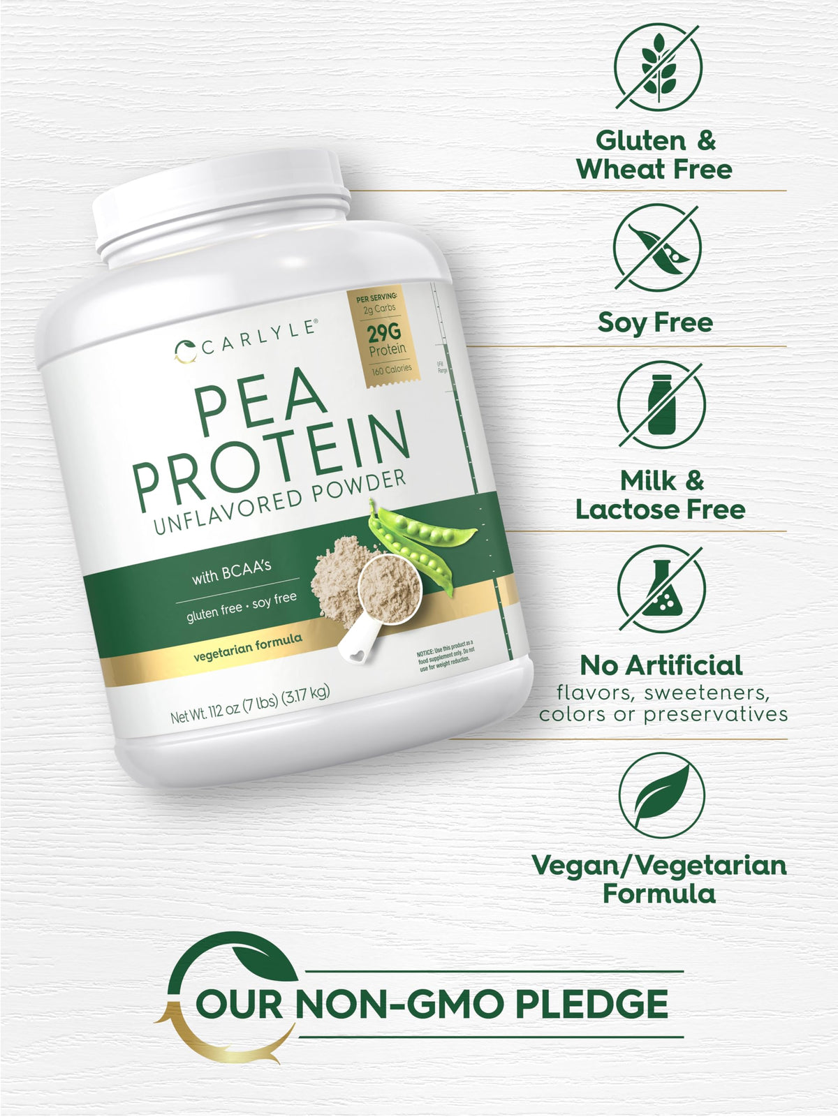 Carlyle Pea Protein Isolate Powder | 7lb | Unflavored | 29G Per Serving