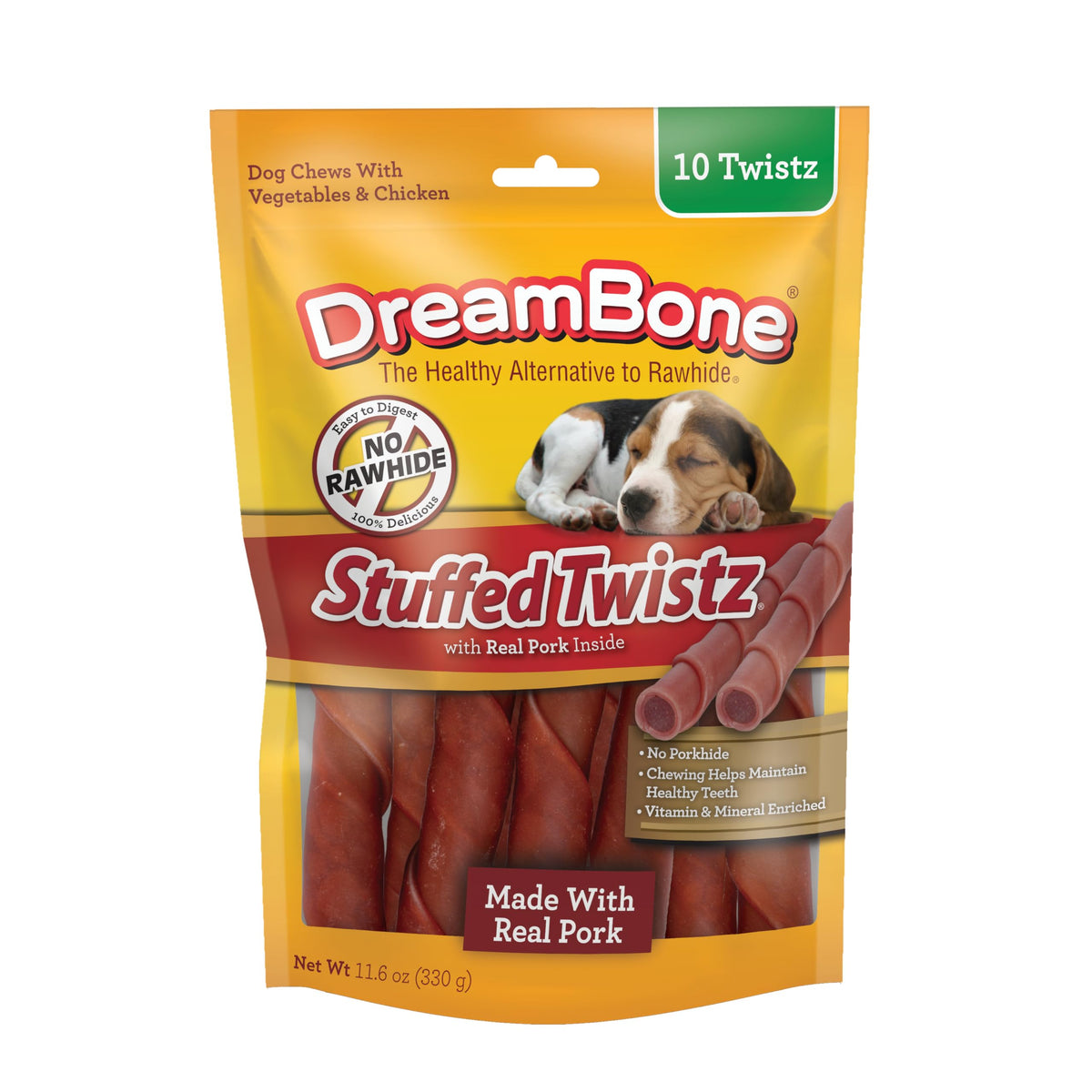 DreamBone Stuffed Twistz Rawhide-Free Dog Treats, Real Protein, 10 Count
