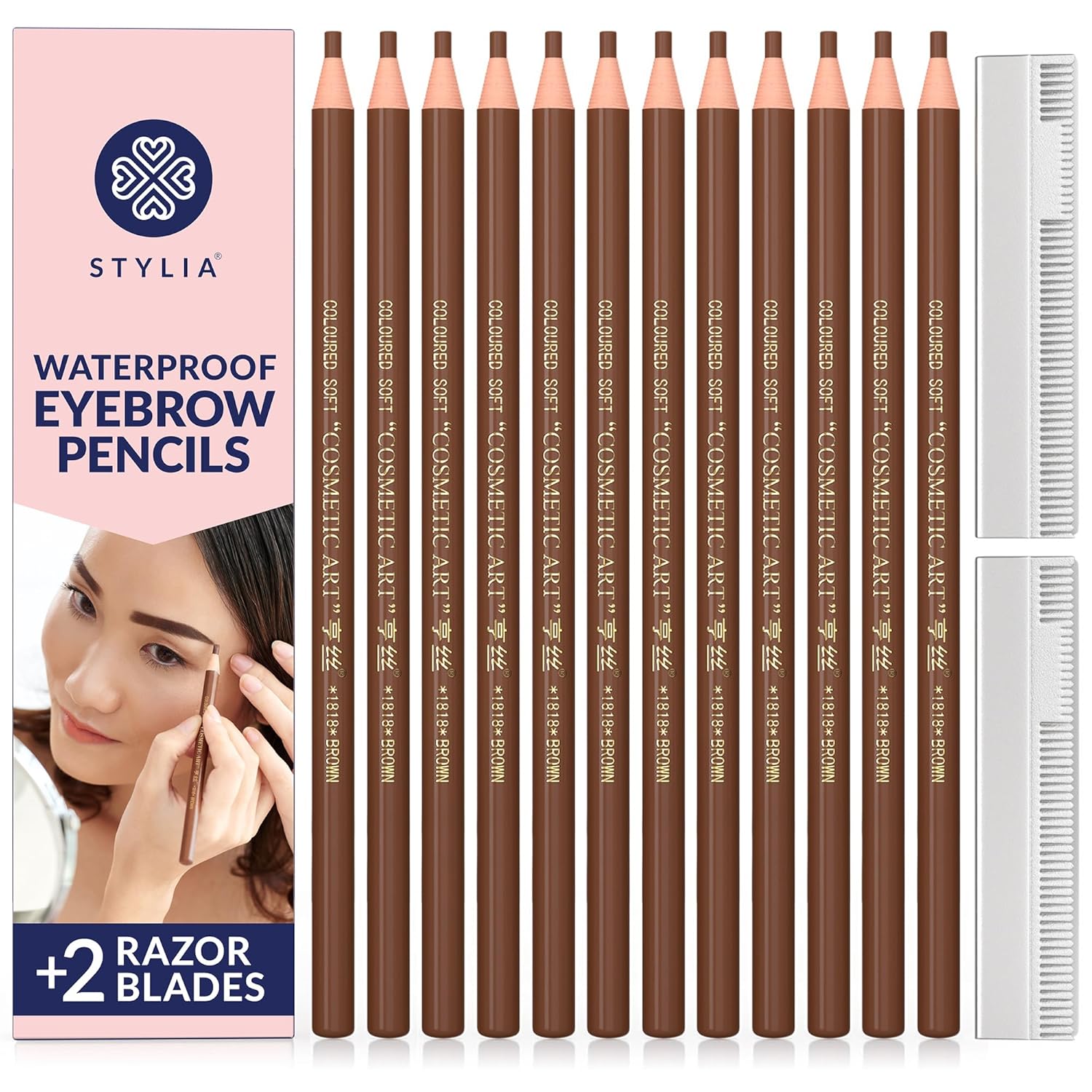 Buy now Stylia Waterproof Eyebrow Pencils For Women â€“ Long-Lasting Microblading Supplies Brow Pencil, Perfect for Eyebrow Shaper, Filling & Defining Natural-Looking Brow - (12PC Black) Light Brown at indiglob india