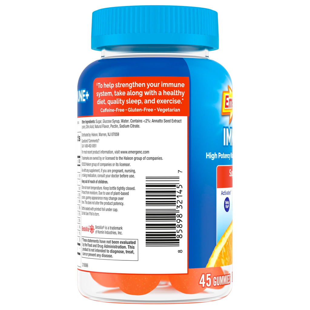 Emergen-C Vitamin C 750mg Immune Support Gummies, Orange, 45 Gummies | BetaVia Immune Plus, Vitamin D, B Vitamins, Zinc and Manganese, Triple Action, Chewable Gummies