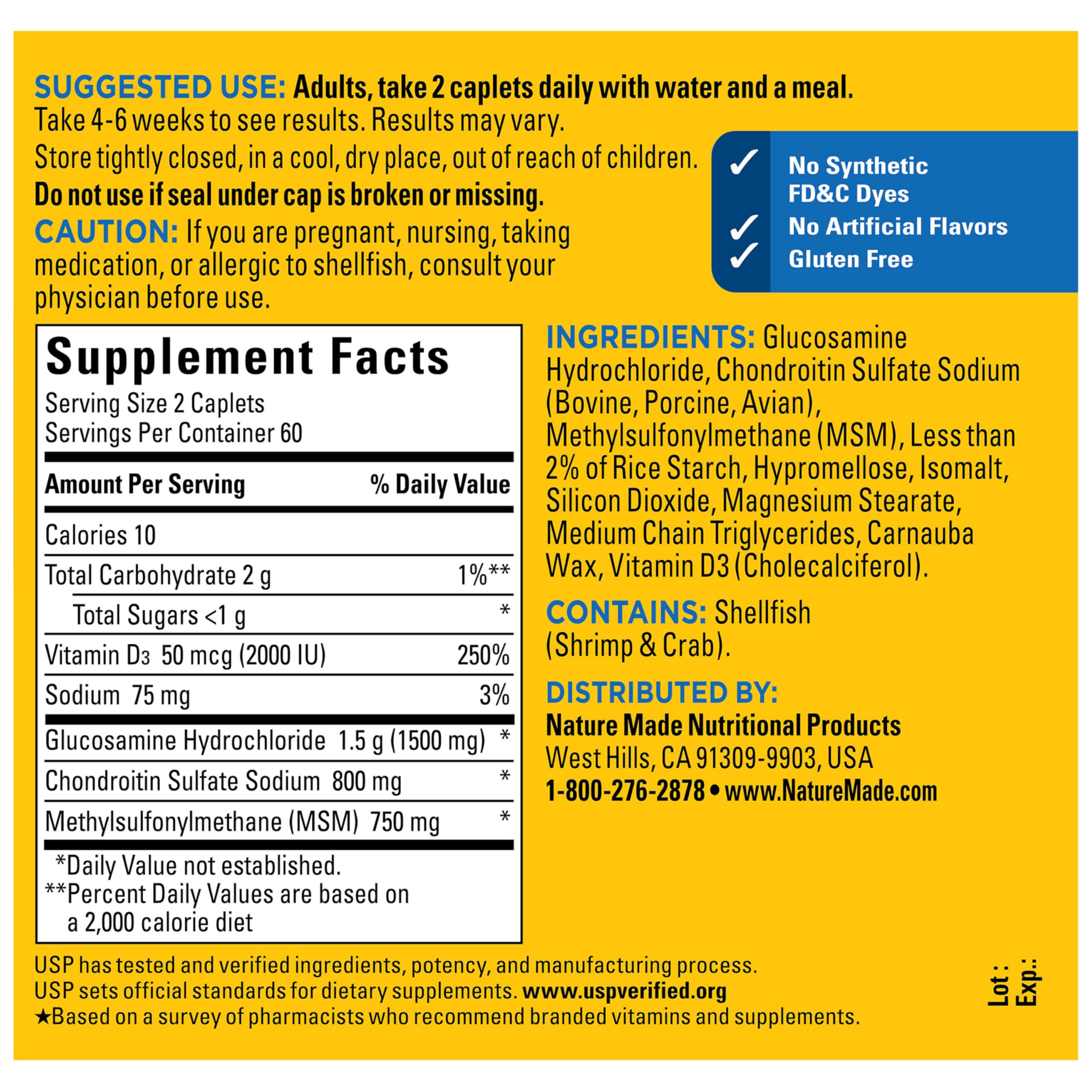 Nature Made Glucosamine Chondroitin Complex with MSM, 120 Caplets | Dietary MSM Glucosamine Chondroitin Supplement for Joint Support, Joint Health Supplement, Gluten Free, 60 Day Supply