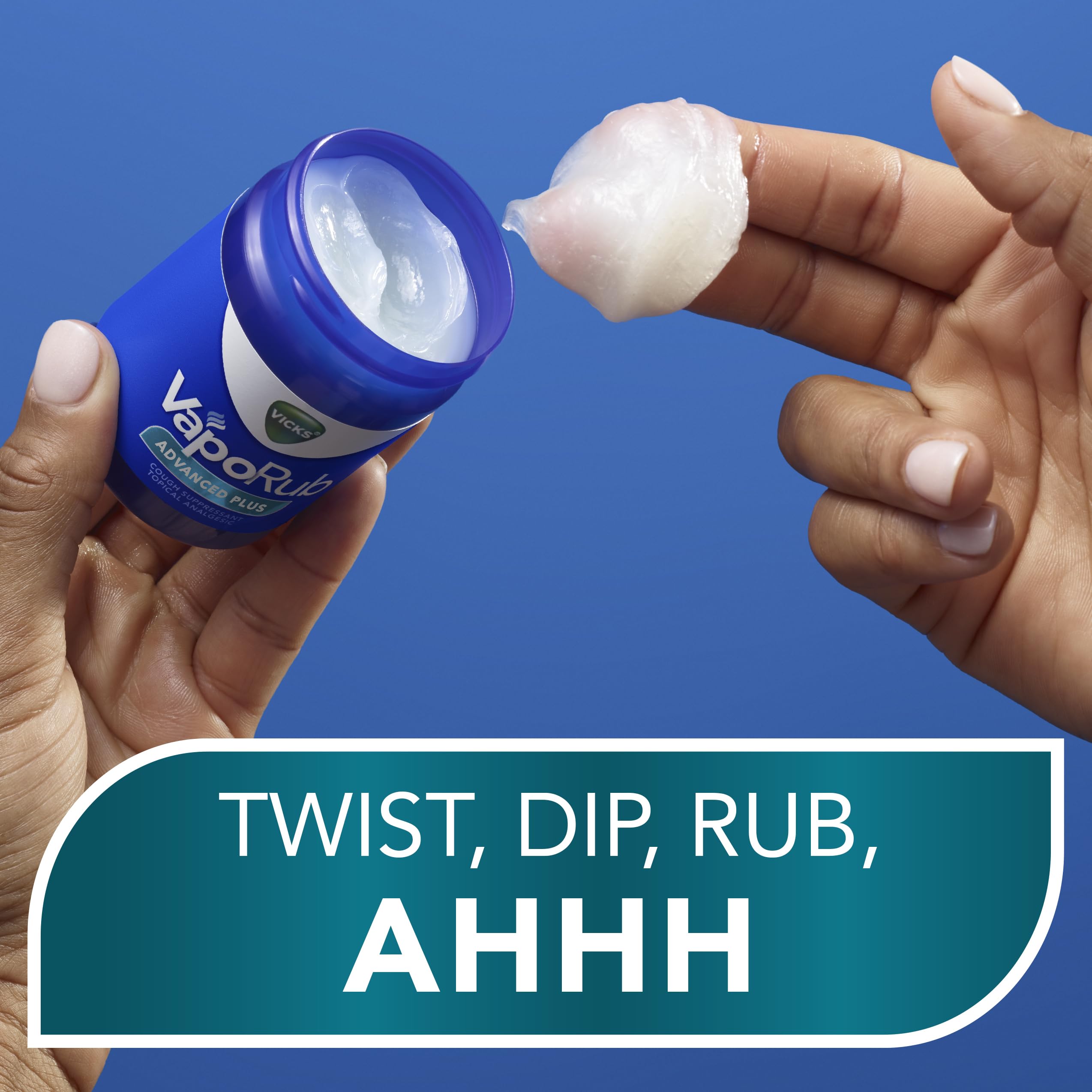 Buy now Vicks VapoRub Advanced Plus, Powerful Cough Suppressant, Topical Chest Rub & Analgesic Ointment, Medicated Vicks Vapors, Fast Cough Relief, 2.82oz x 2 at indiglob india